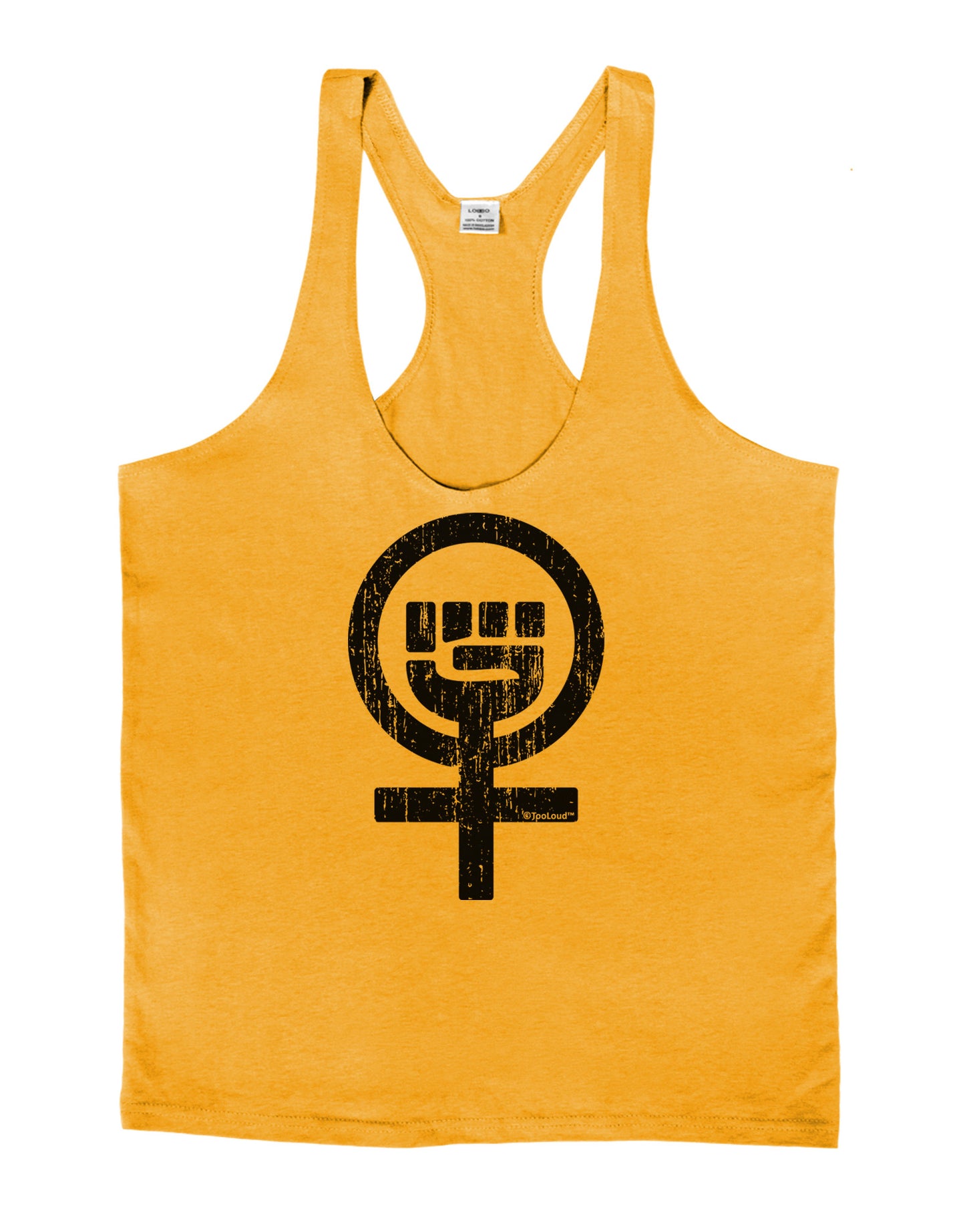 Distressed Feminism Symbol Mens String Tank Top-Men's String Tank Tops-LOBBO-Gold-Small-Davson Sales