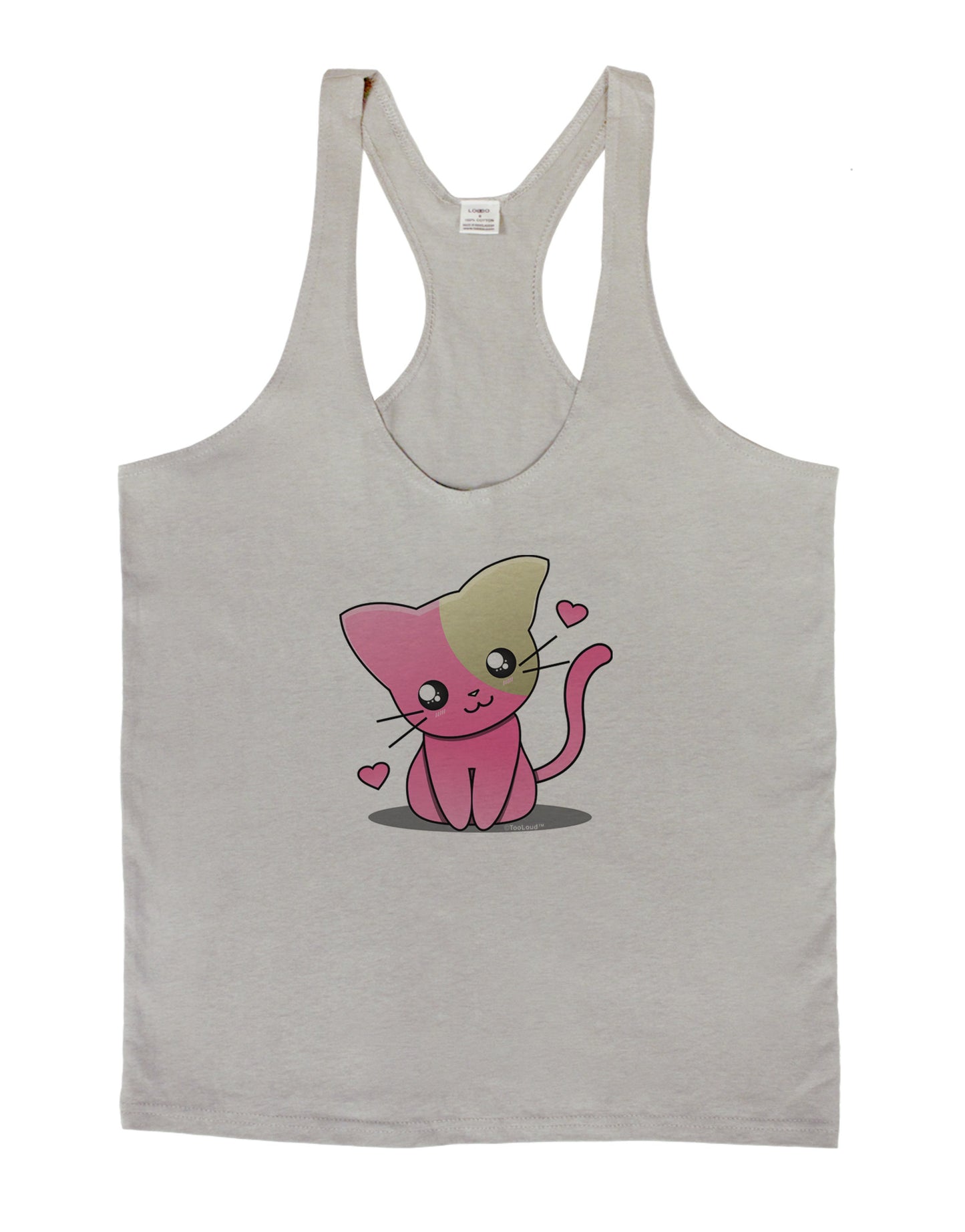 Kawaii Kitty Mens String Tank Top-Men's String Tank Tops-LOBBO-Light-Gray-Small-Davson Sales