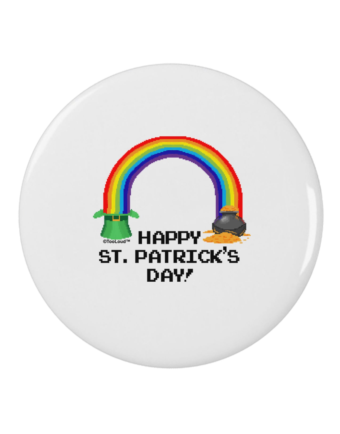 Pixel Pot of Gold St Patrick Text 2.25" Round Pin Button-Round Pin Button-TooLoud-White-2.25in-Davson Sales