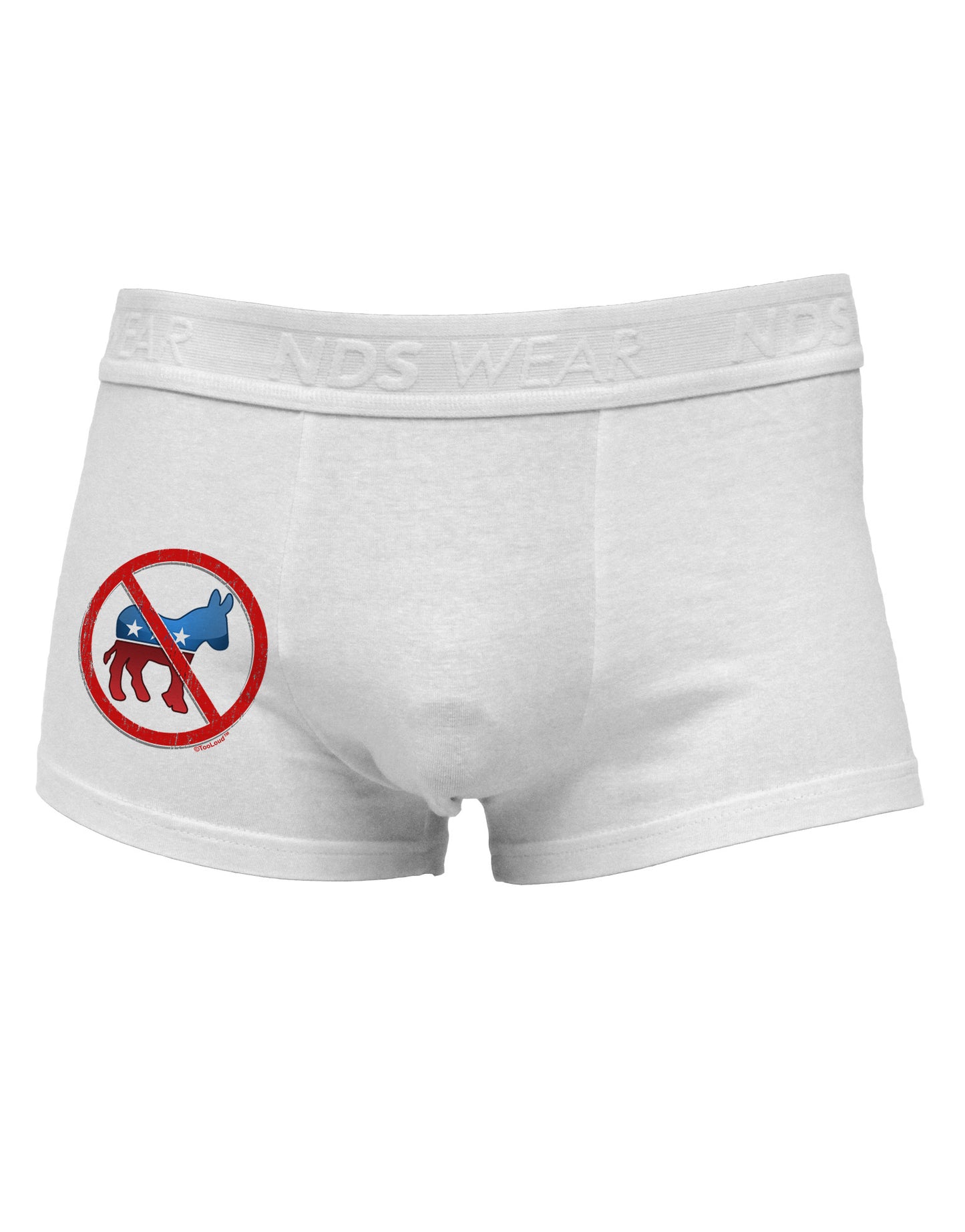Distressed No Democrats Sign Side Printed Mens Trunk Underwear-Mens Trunk Underwear-NDS Wear-White-Small-Davson Sales