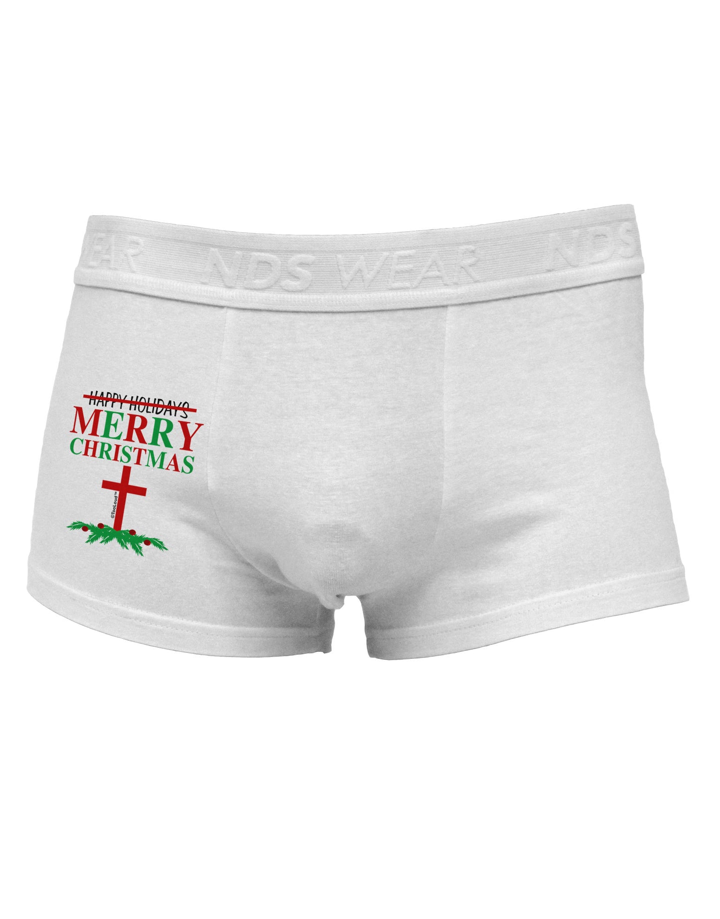 No Happy Holidays, Merry Christmas Side Printed Mens Trunk Underwear-Mens Trunk Underwear-NDS Wear-White-Small-Davson Sales