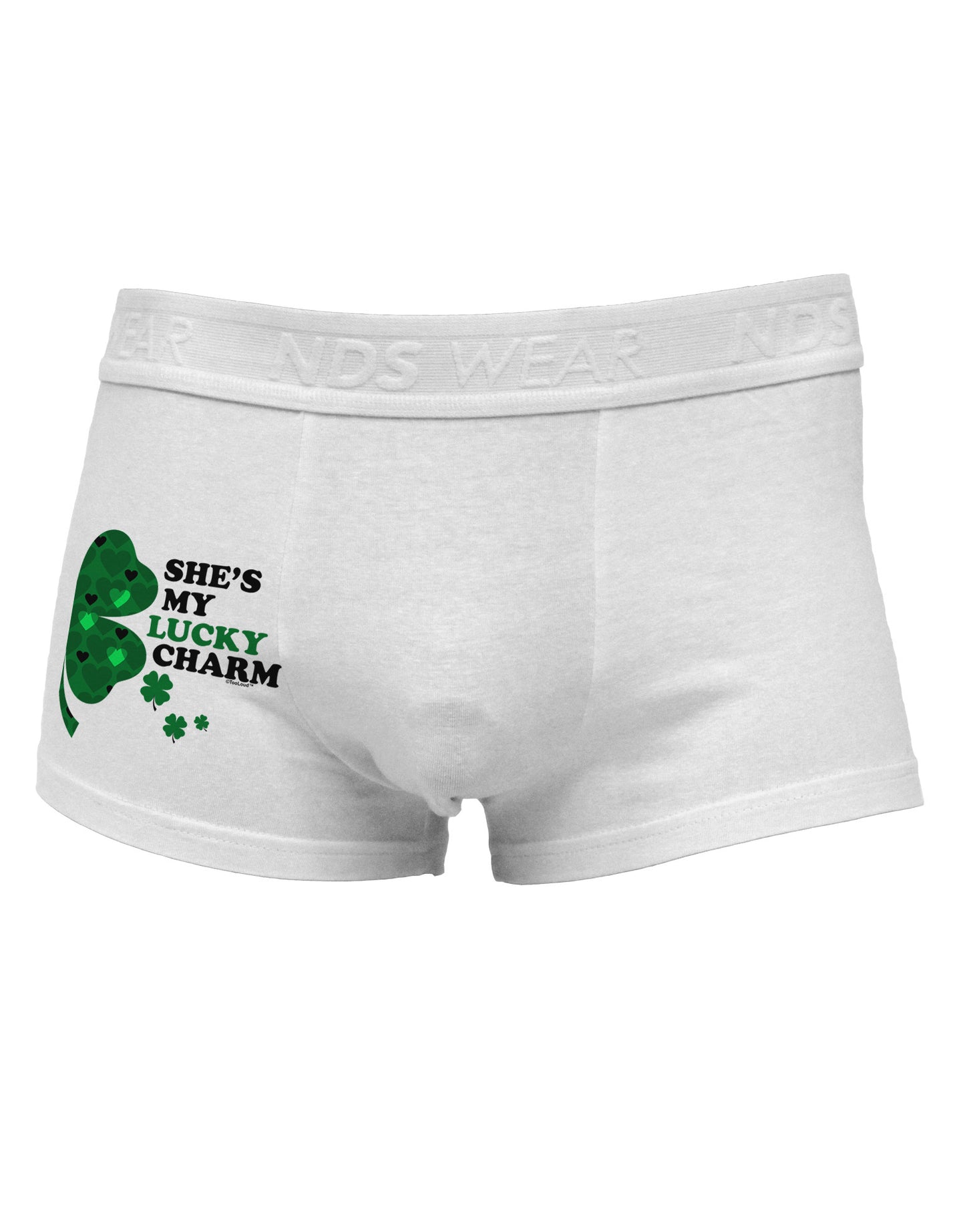 She's My Lucky Charm - Right Side Printed Mens Trunk Underwear-Mens Trunk Underwear-NDS Wear-White-Small-Davson Sales