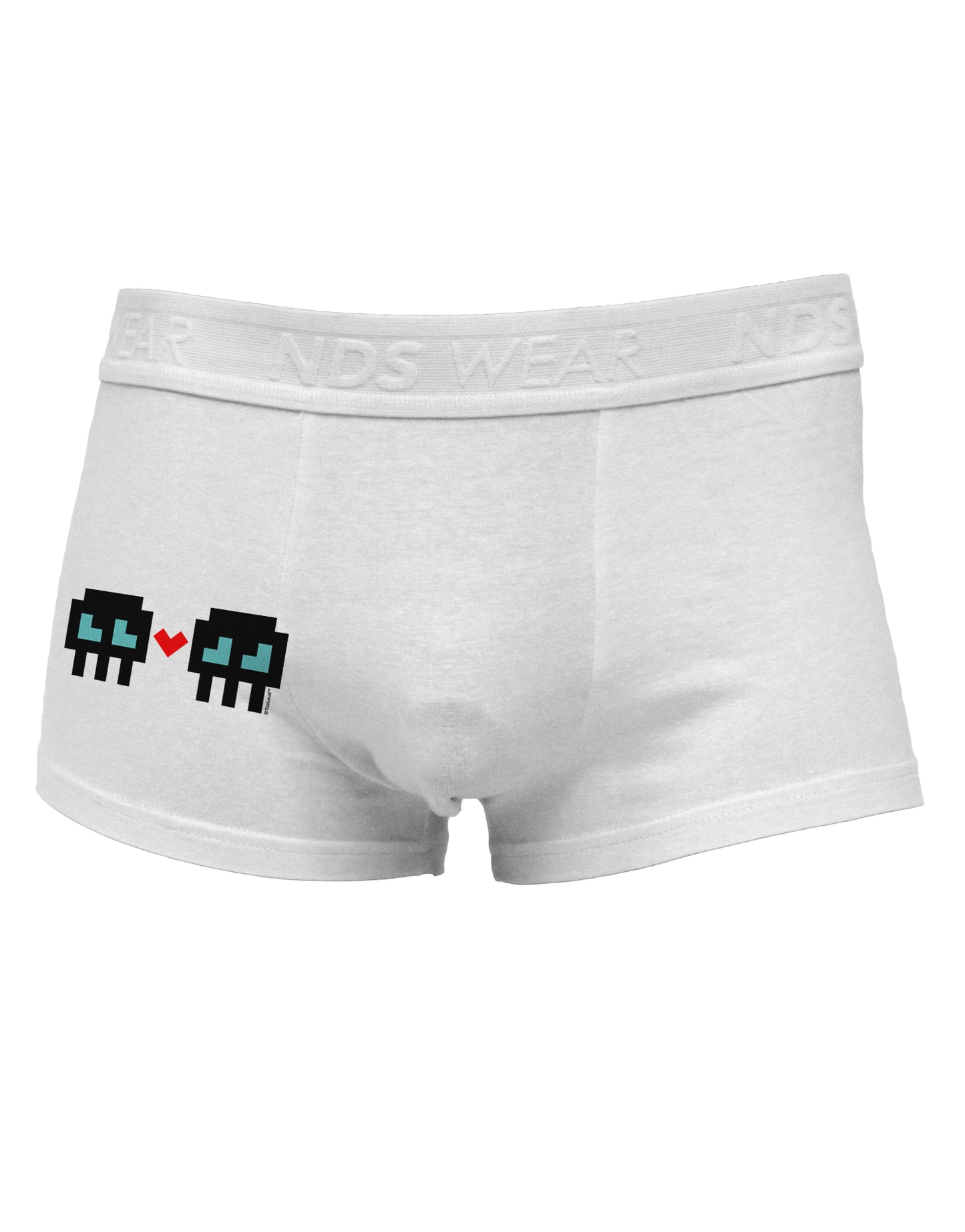 8-Bit Skull Love - Boy and Boy Side Printed Mens Trunk Underwear-Mens Trunk Underwear-NDS Wear-White-Small-Davson Sales