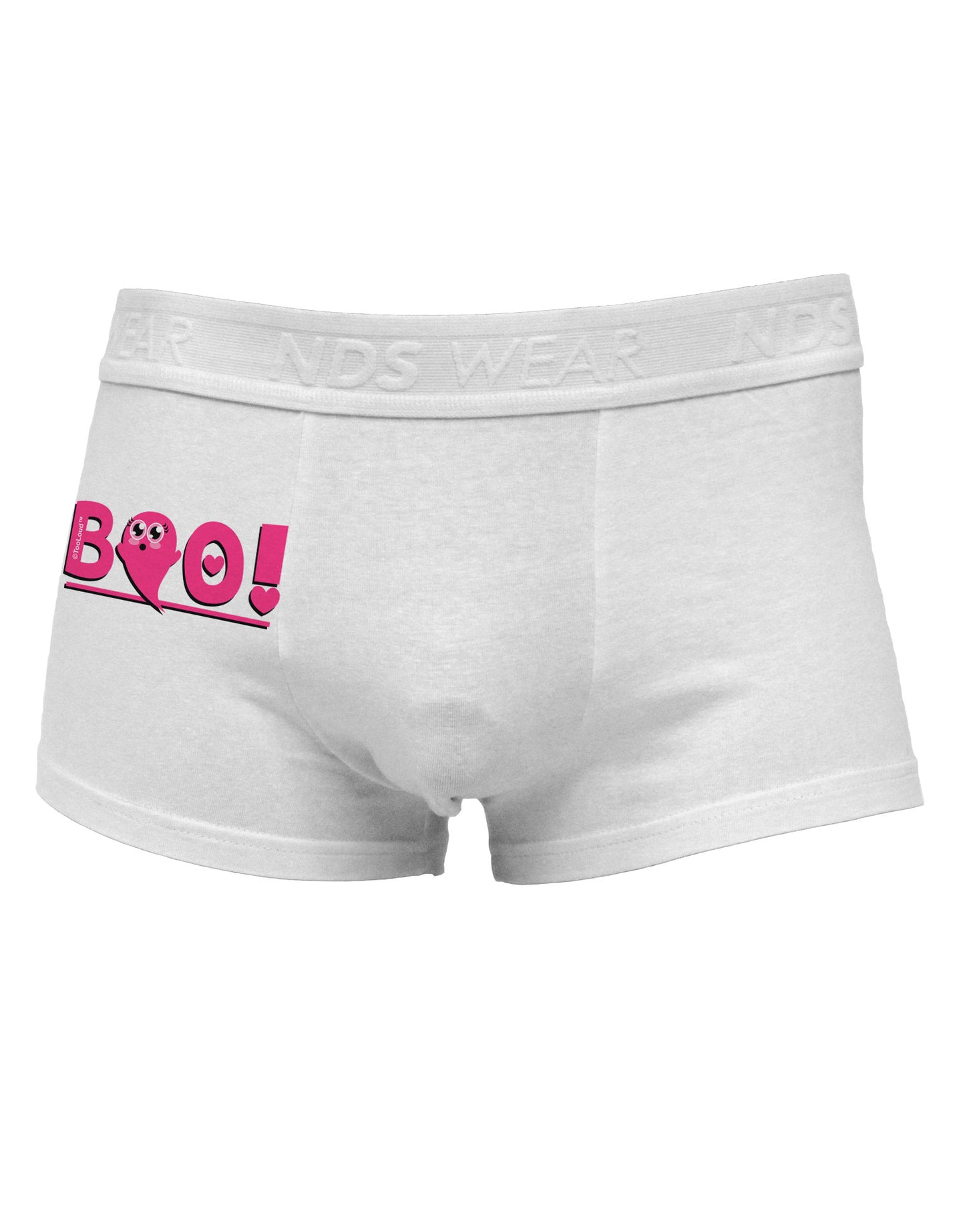 Cute Boo Text Pink Side Printed Mens Trunk Underwear-Mens Trunk Underwear-NDS Wear-White-Small-Davson Sales