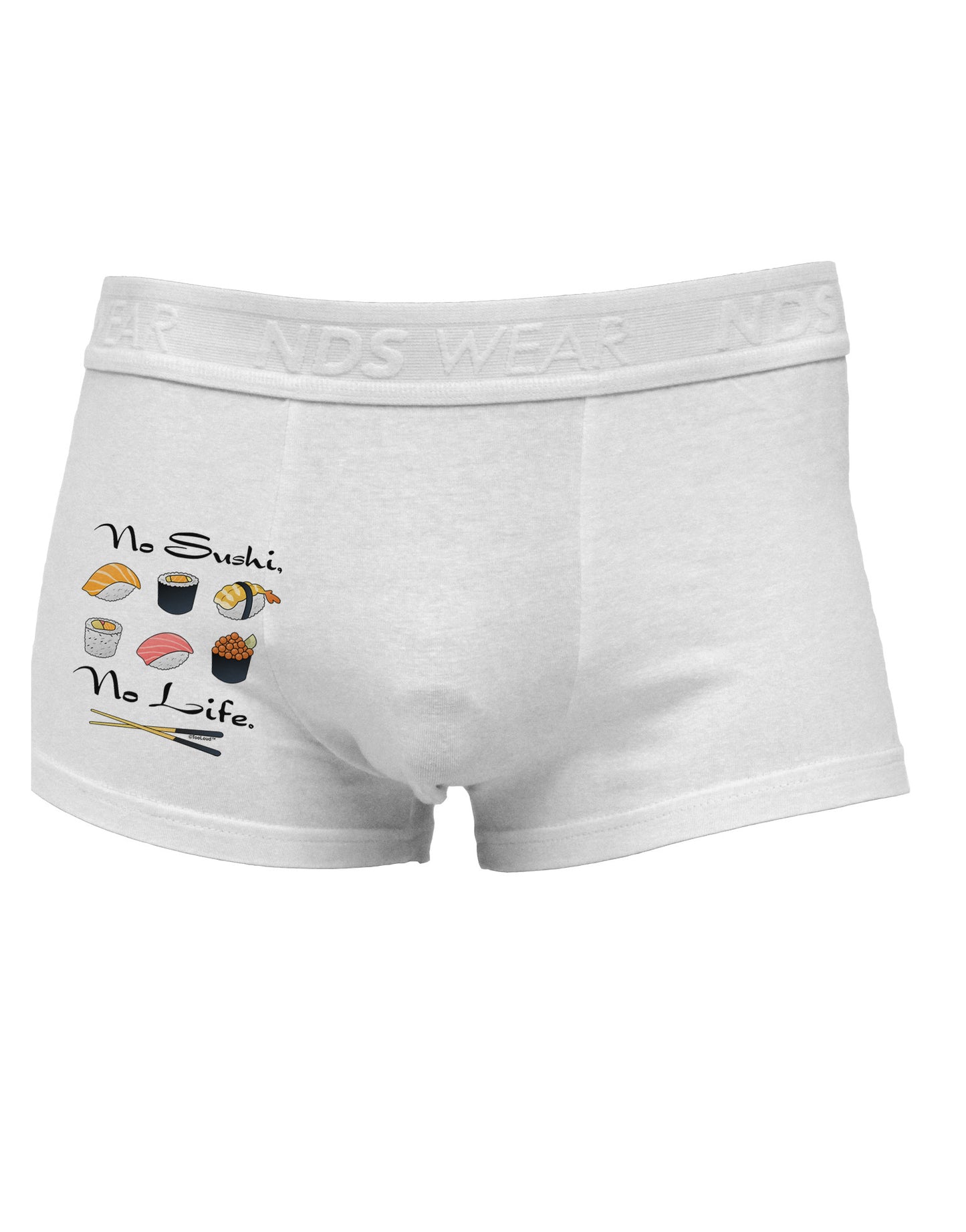 No Sushi No Life Side Printed Mens Trunk Underwear-Mens Trunk Underwear-NDS Wear-White-Small-Davson Sales