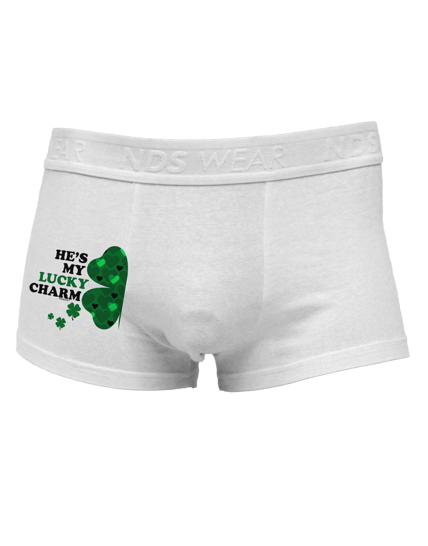 He's My Lucky Charm - Left Side Printed Mens Trunk Underwear-Mens Trunk Underwear-NDS Wear-White-Small-Davson Sales