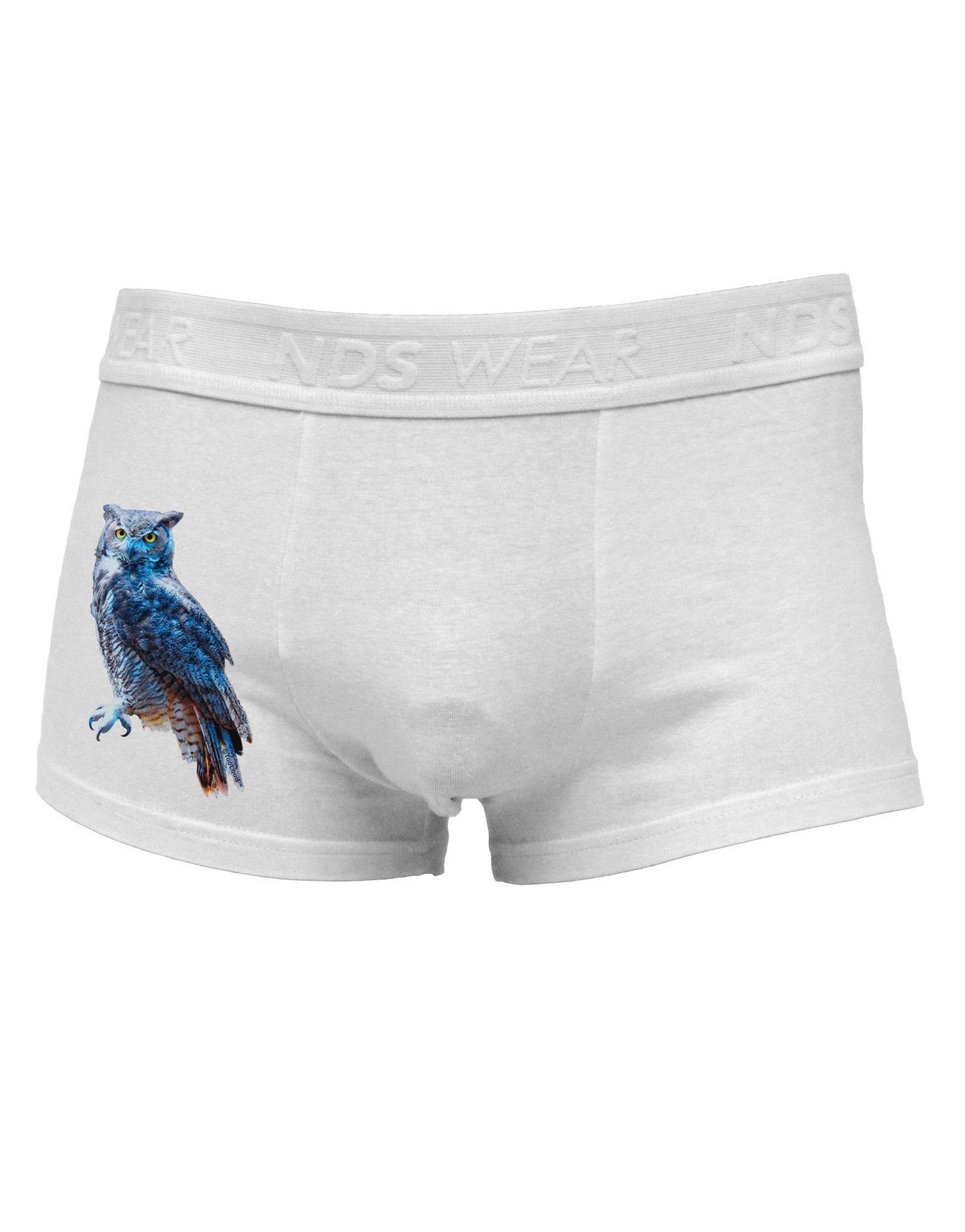 Colorful Great Horned Owl Side Printed Mens Trunk Underwear-Mens Trunk Underwear-NDS Wear-White-Small-Davson Sales