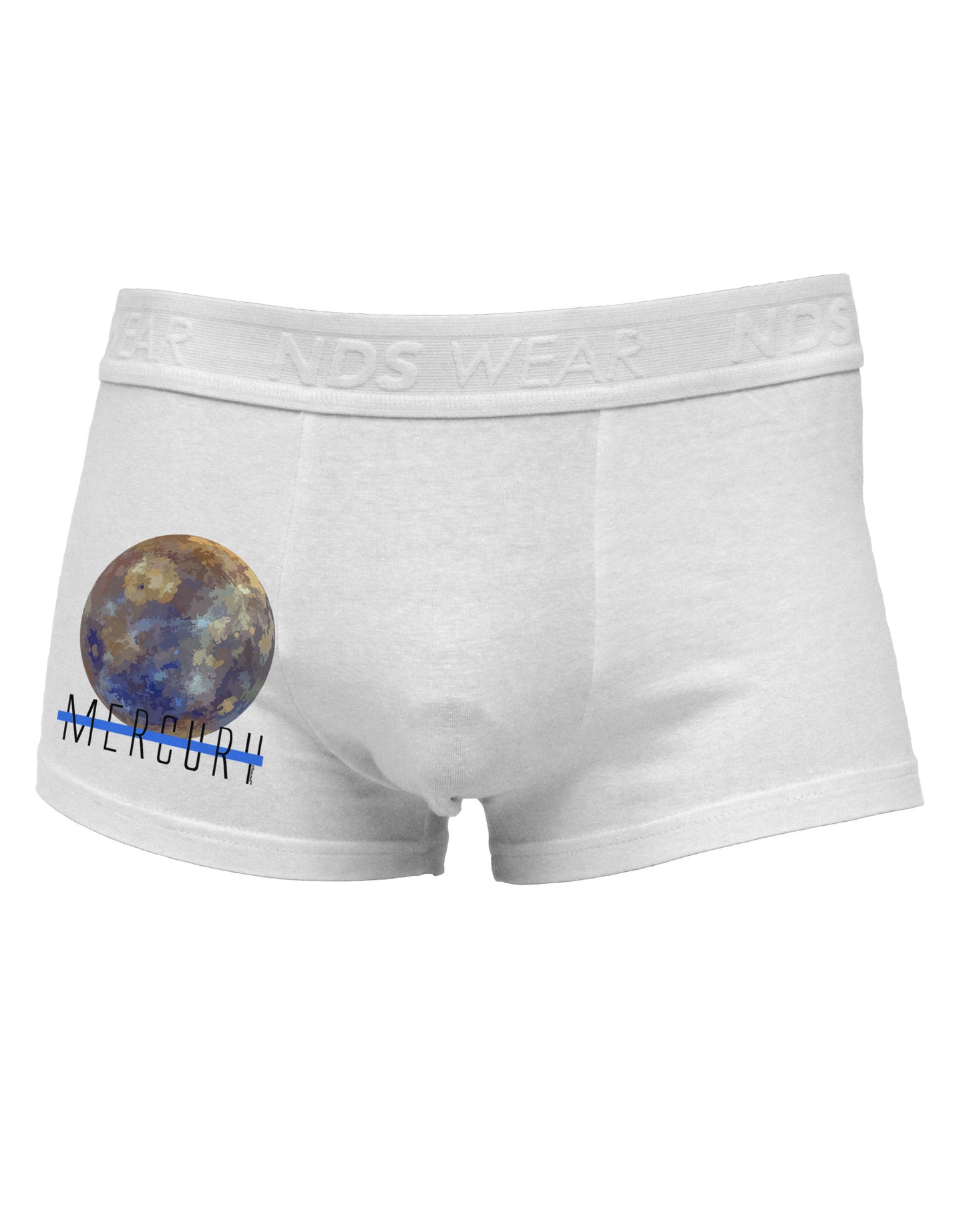 Planet Mercury Text Side Printed Mens Trunk Underwear-Mens Trunk Underwear-NDS Wear-White-Small-Davson Sales