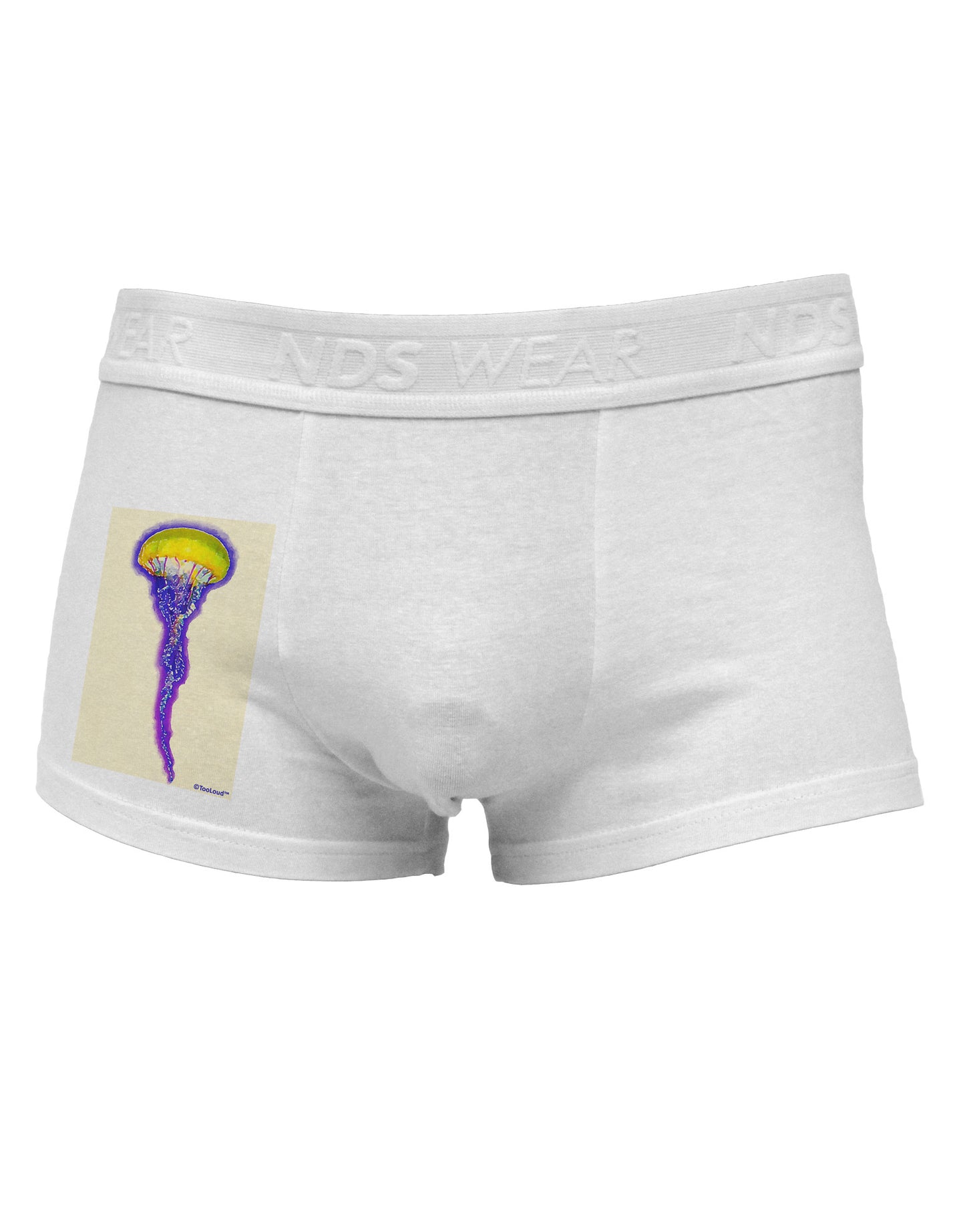 Jellyfish Outlined in Purple Watercolor Side Printed Mens Trunk Underwear-Mens Trunk Underwear-NDS Wear-White-Small-Davson Sales