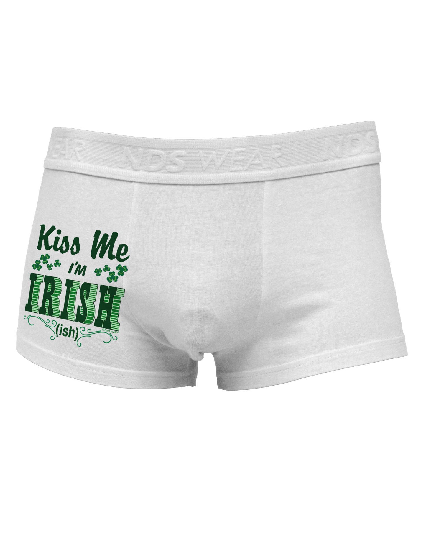 Kiss Me I'm Irish-ish Side Printed Mens Trunk Underwear-Mens Trunk Underwear-NDS Wear-White-Small-Davson Sales