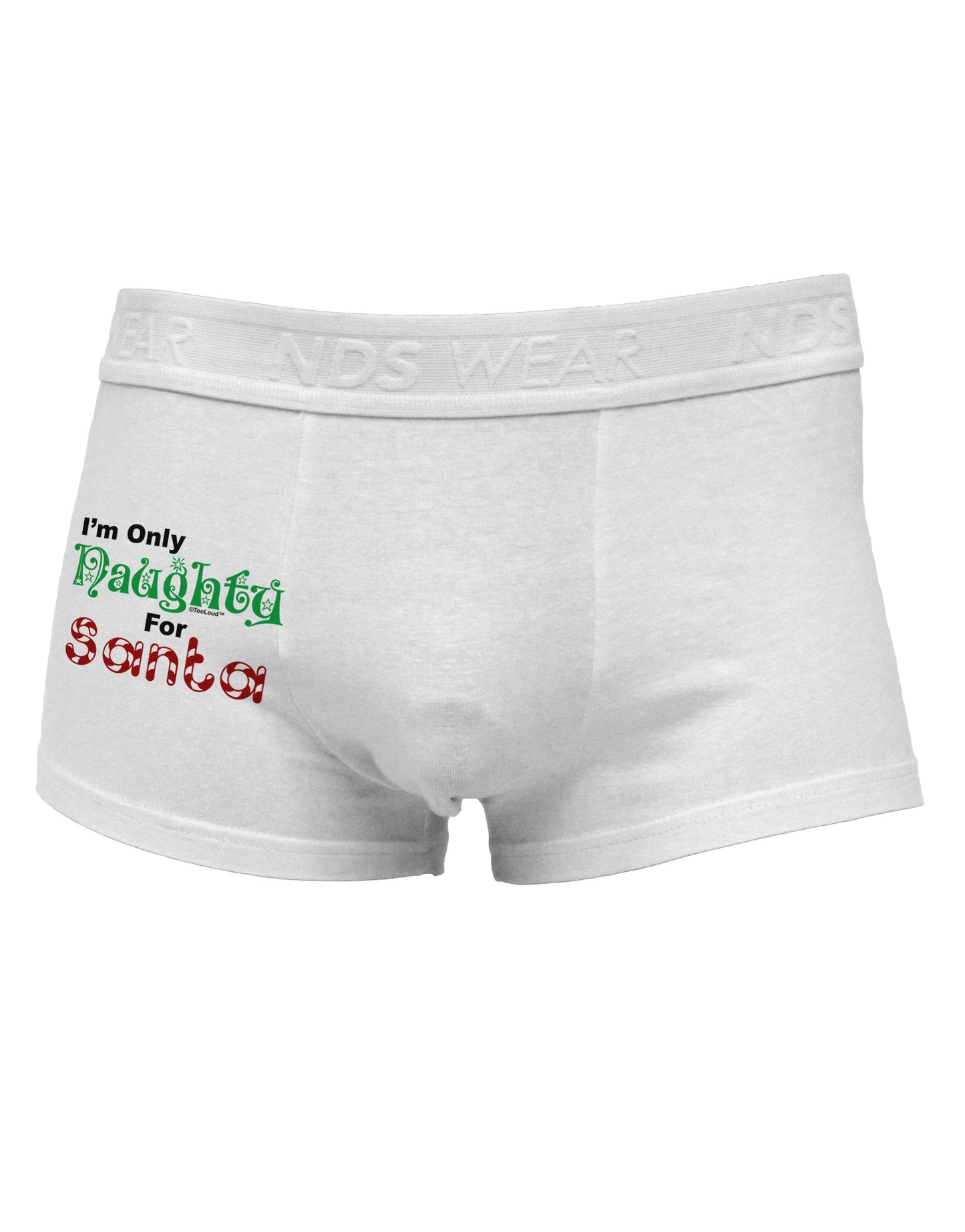 Naughty For Santa Side Printed Mens Trunk Underwear-Mens Trunk Underwear-NDS Wear-White-Small-Davson Sales