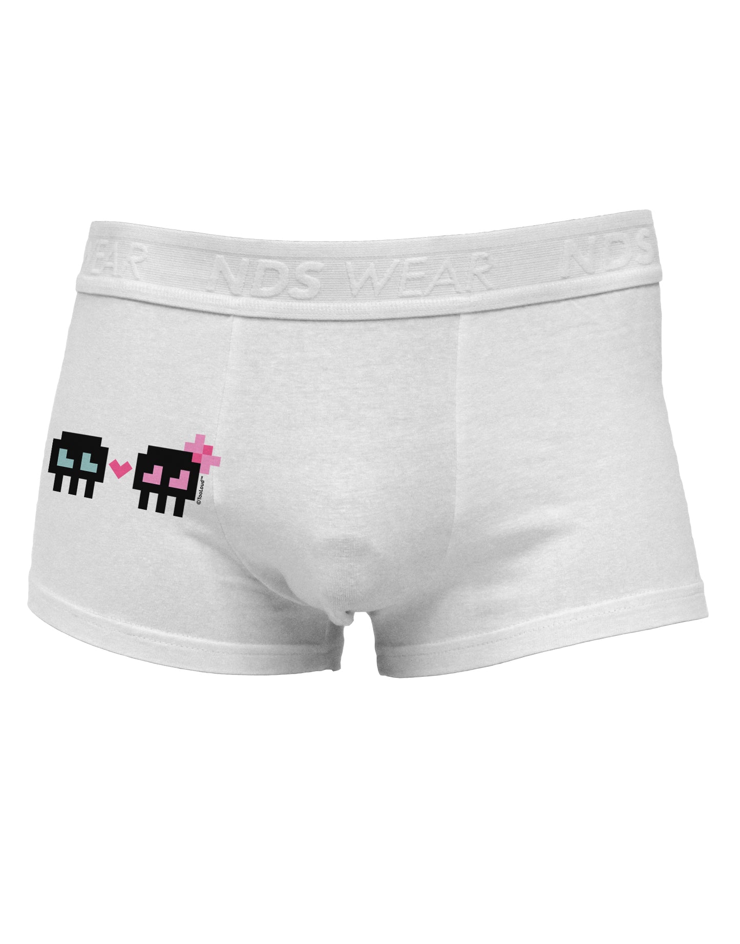 8-Bit Skull Love - Boy and Girl Side Printed Mens Trunk Underwear-Mens Trunk Underwear-NDS Wear-White-Small-Davson Sales