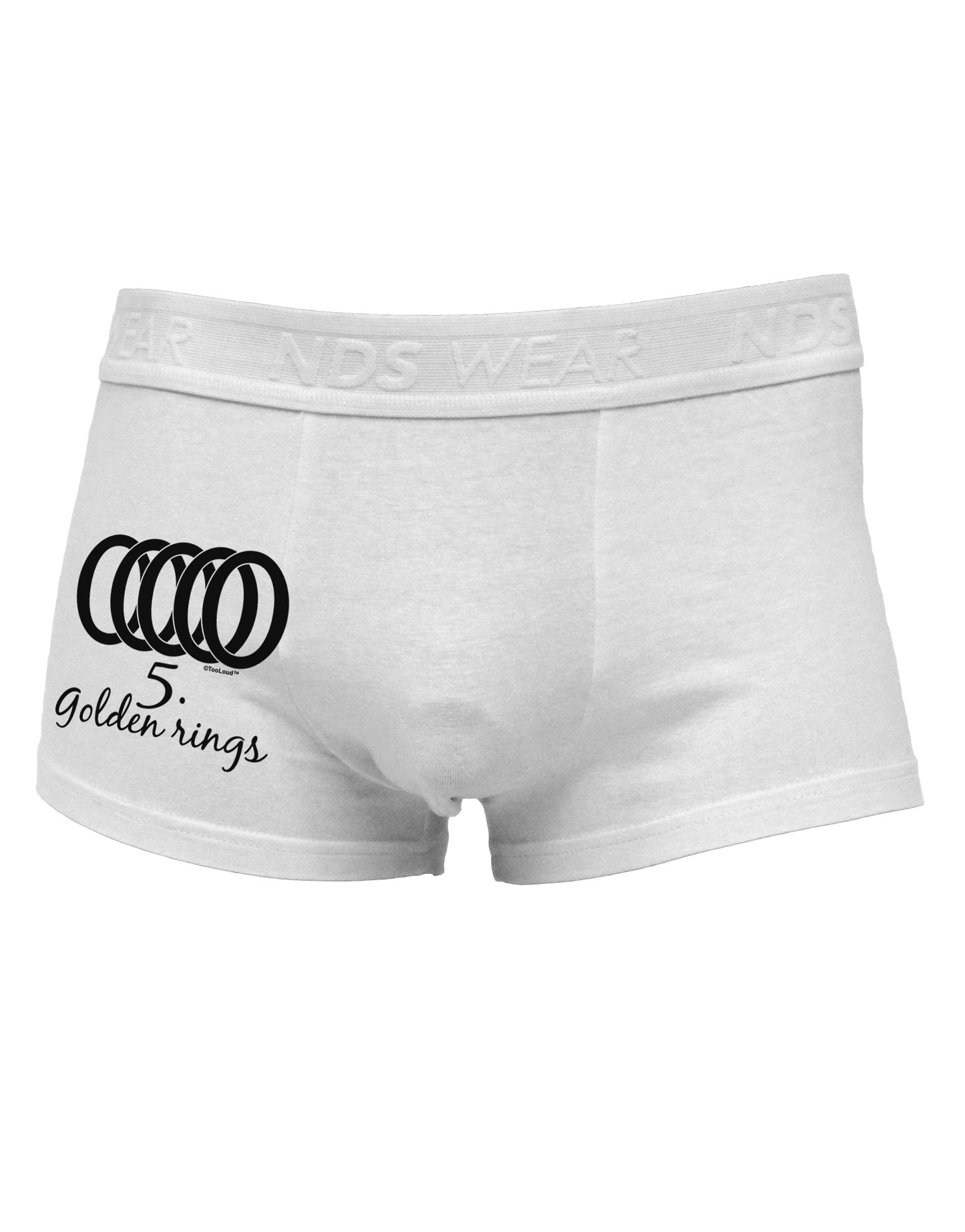 Five Golden Rings Text Side Printed Mens Trunk Underwear-Mens Trunk Underwear-NDS Wear-White-Small-Davson Sales