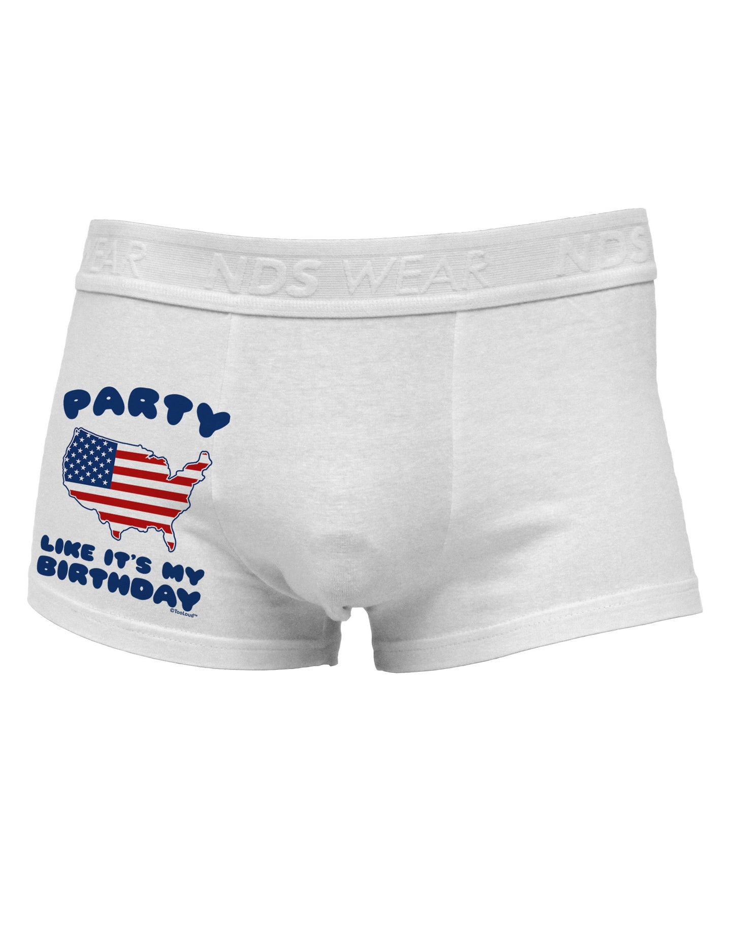 Party Like It's My Birthday - 4th of July Side Printed Mens Trunk Underwear-Mens Trunk Underwear-NDS Wear-White-Small-Davson Sales