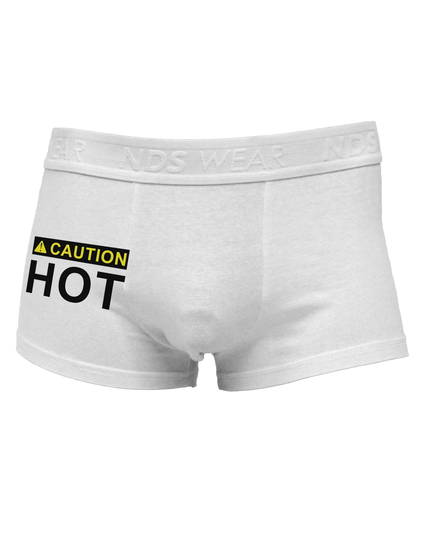 Caution Hot Warning Sign Side Printed Mens Trunk Underwear-Mens Trunk Underwear-NDS Wear-White-Small-Davson Sales