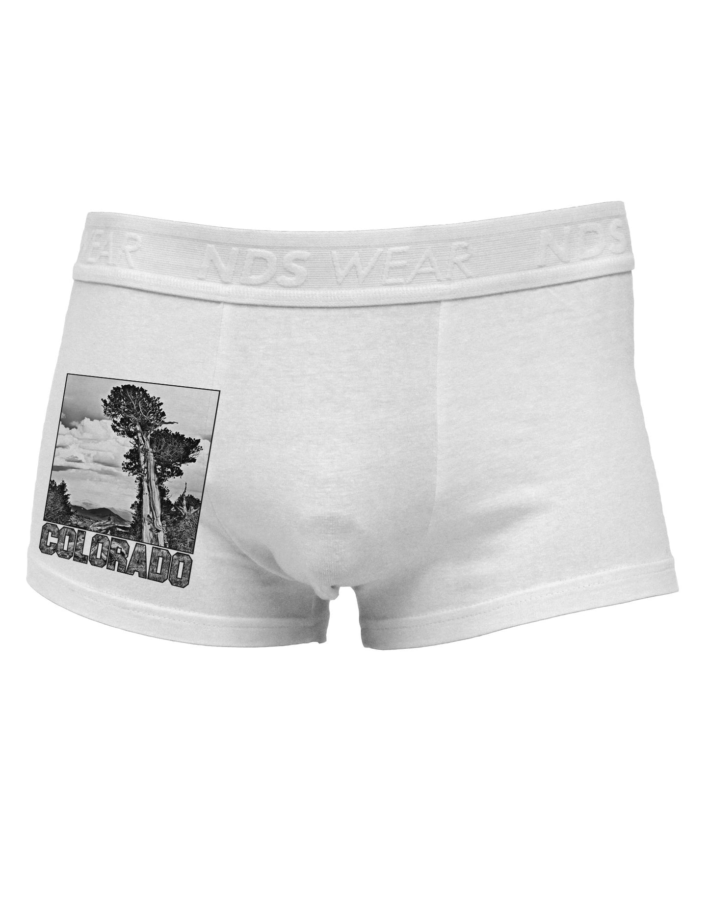 Colorado Landscape Text BW Side Printed Mens Trunk Underwear-Mens Trunk Underwear-NDS Wear-White-Small-Davson Sales