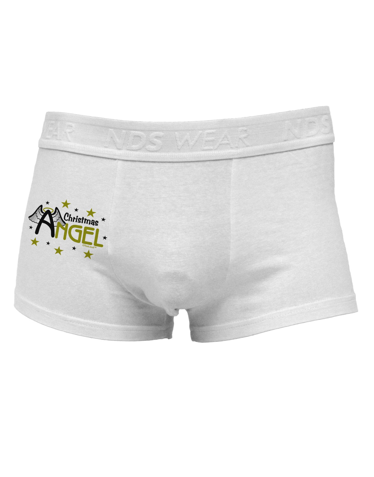 Christmas Angel Text Side Printed Mens Trunk Underwear-Mens Trunk Underwear-NDS Wear-White-Small-Davson Sales
