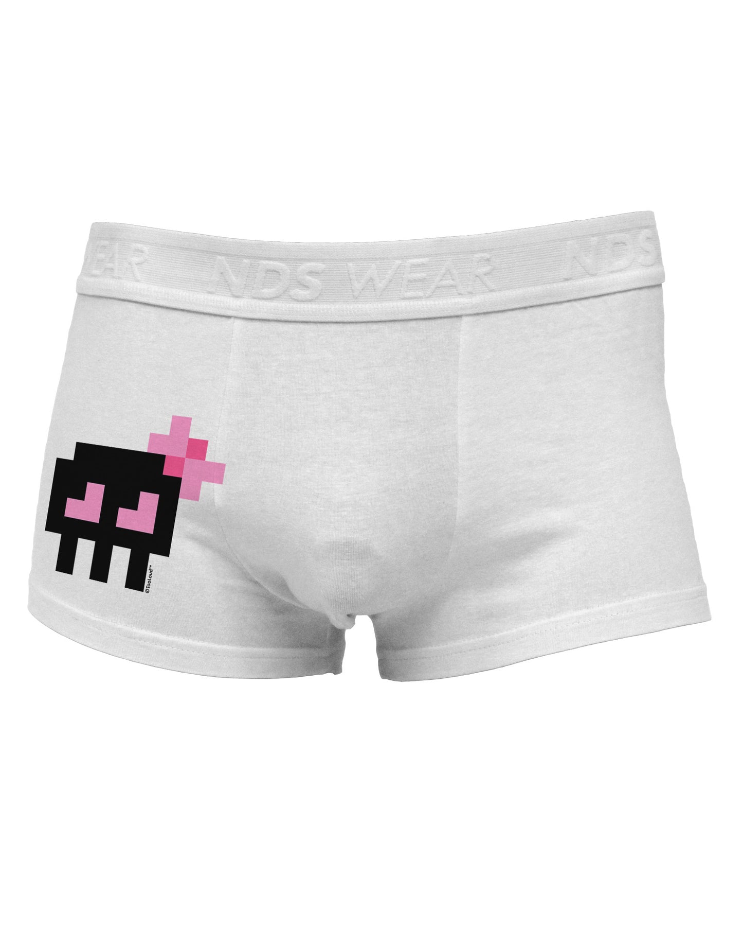 Retro 8-Bit Skull with Pink Bow Side Printed Mens Trunk Underwear-Mens Trunk Underwear-NDS Wear-White-Small-Davson Sales