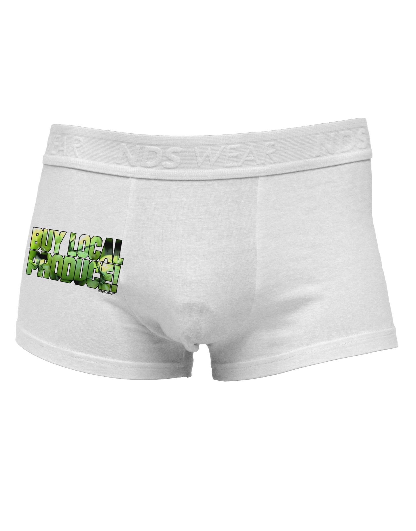 Buy Local - Green Tomatoes Text Side Printed Mens Trunk Underwear-Mens Trunk Underwear-NDS Wear-White-Small-Davson Sales