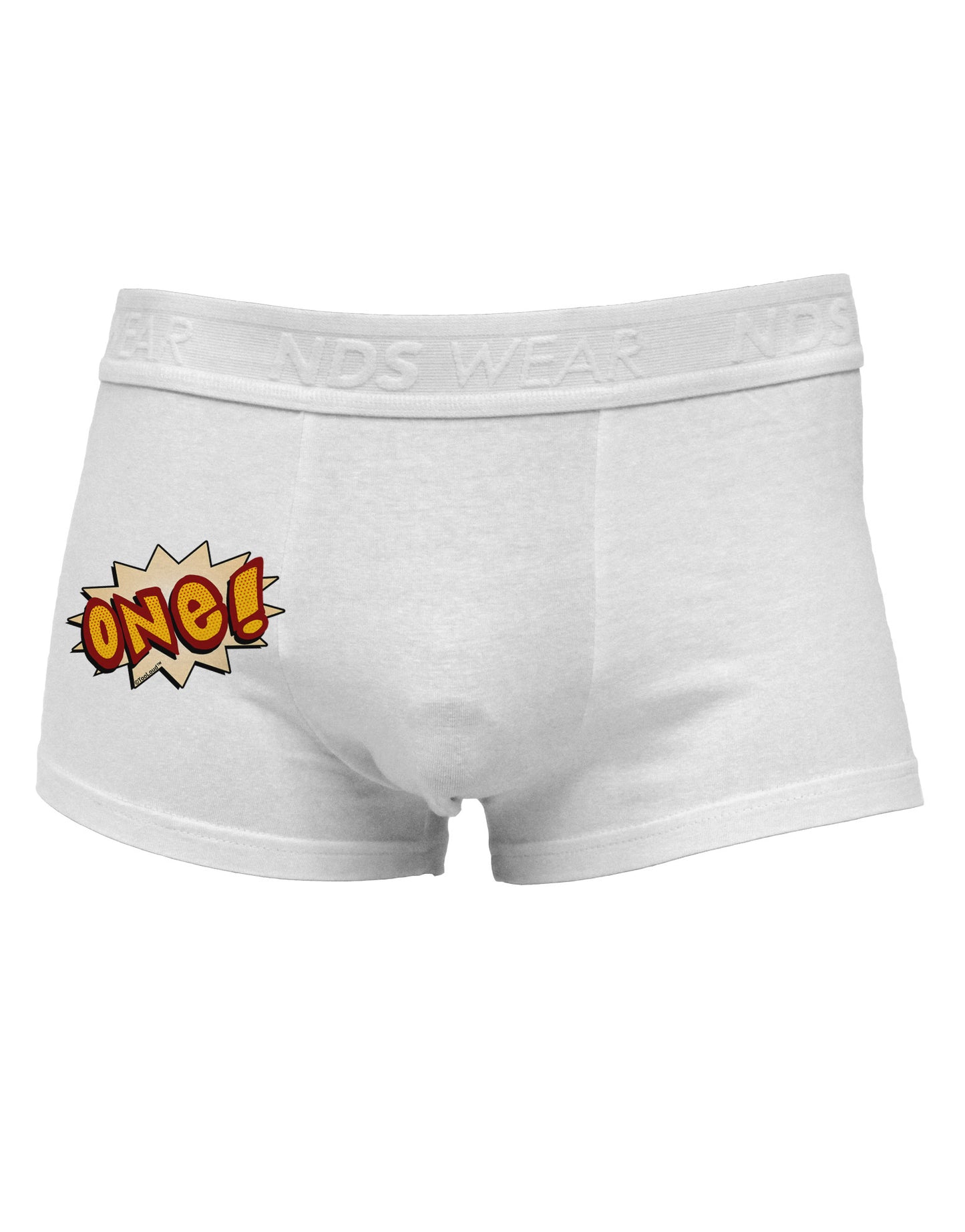 Onomatopoeia One Birthday Side Printed Mens Trunk Underwear-Mens Trunk Underwear-NDS Wear-White-Small-Davson Sales