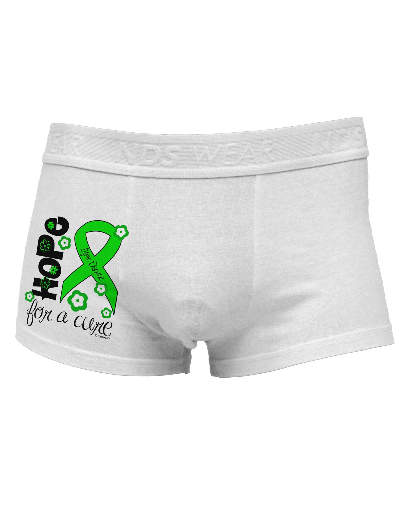 Hope for a Cure - Lime Green Ribbon Lyme Disease - Flowers Side Printed Mens Trunk Underwear-Mens Trunk Underwear-NDS Wear-White-Small-Davson Sales