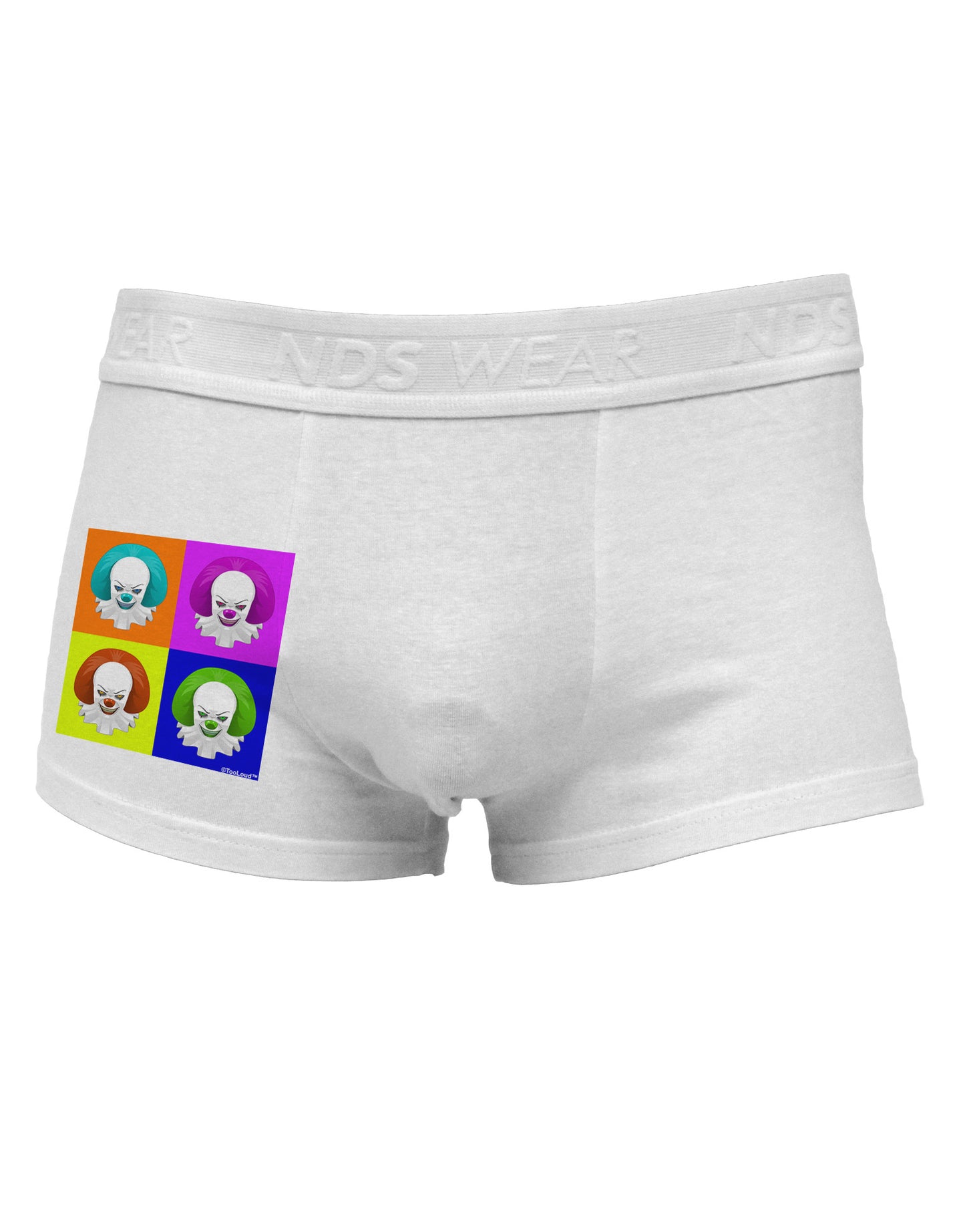 Clown Face Pop Art Side Printed Mens Trunk Underwear-Mens Trunk Underwear-NDS Wear-White-Small-Davson Sales