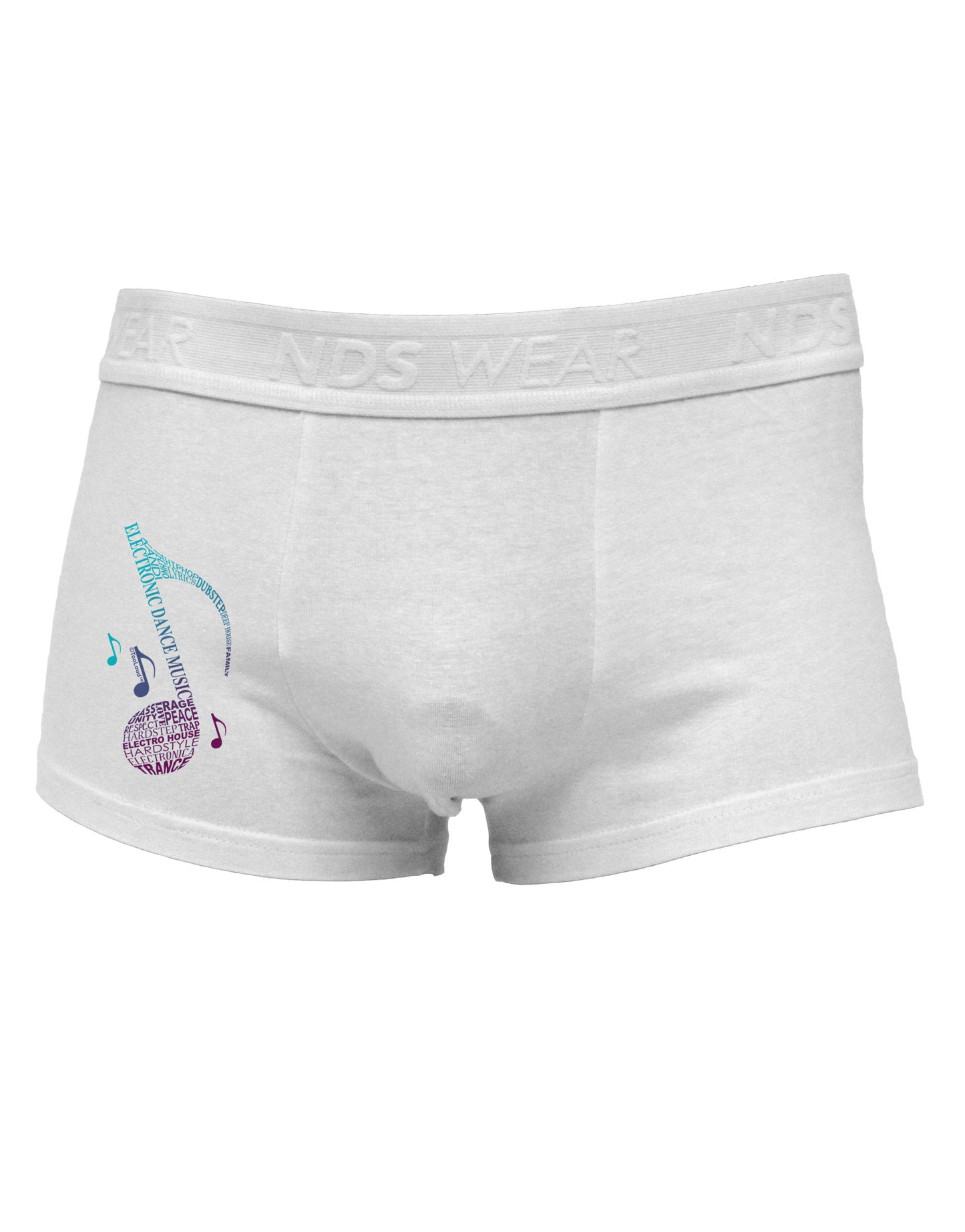 Music Note Typography Side Printed Mens Trunk Underwear-Mens Trunk Underwear-NDS Wear-White-Small-Davson Sales
