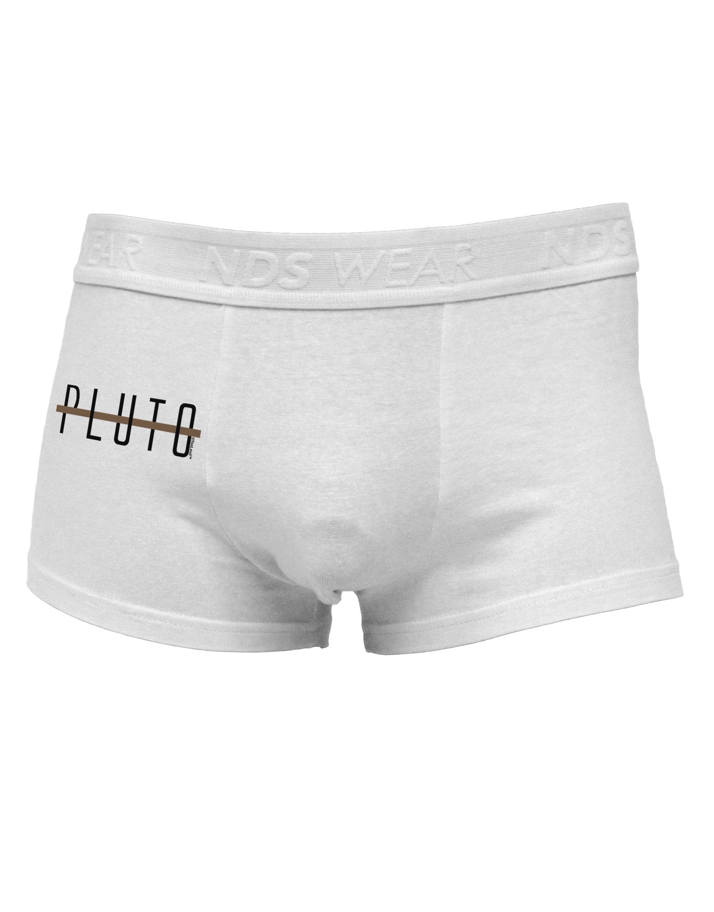 Planet Pluto Text Only Side Printed Mens Trunk Underwear-Mens Trunk Underwear-NDS Wear-White-Small-Davson Sales