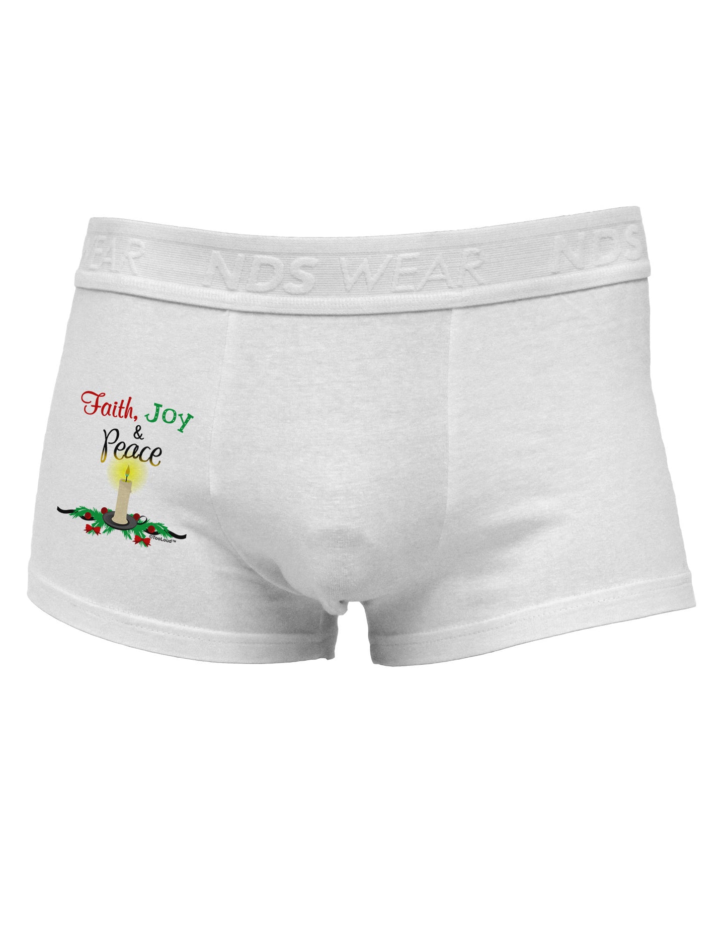 Christmas Candle with Text Side Printed Mens Trunk Underwear-Mens Trunk Underwear-NDS Wear-White-Small-Davson Sales