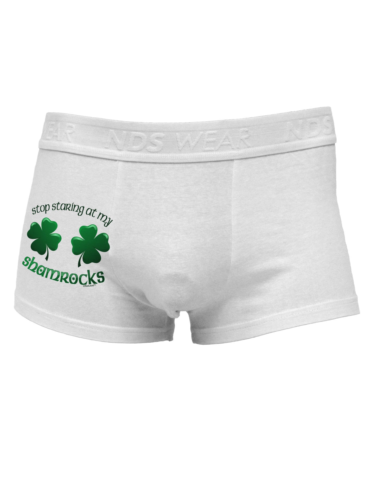 Stop Staring At My Shamrocks Side Printed Mens Trunk Underwear-Mens Trunk Underwear-NDS Wear-White-Small-Davson Sales