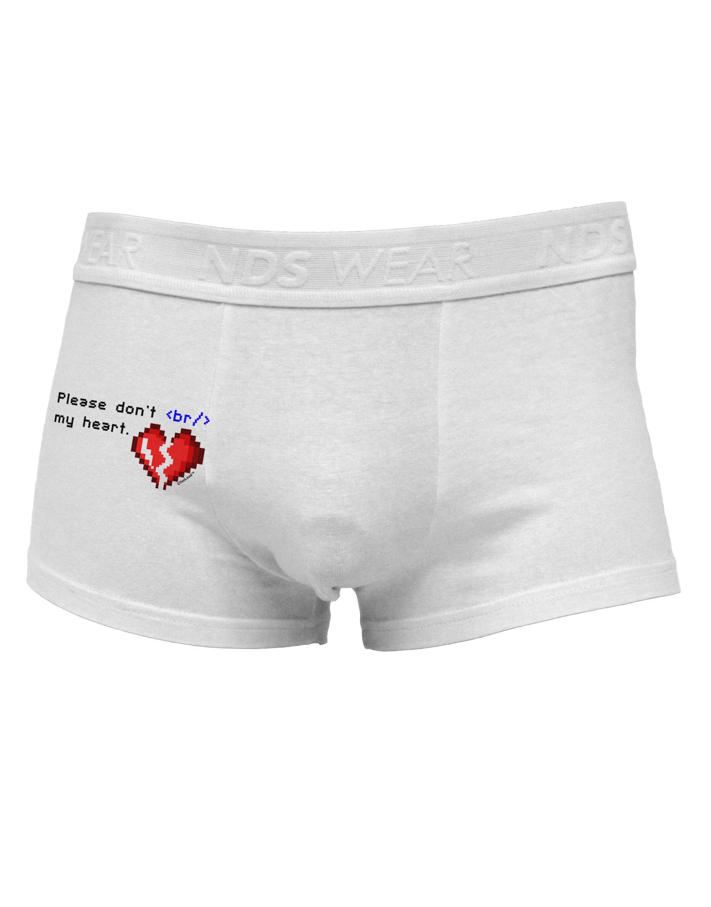 Please Don't Break My Heart Code Side Printed Mens Trunk Underwear-Mens Trunk Underwear-NDS Wear-White-Small-Davson Sales