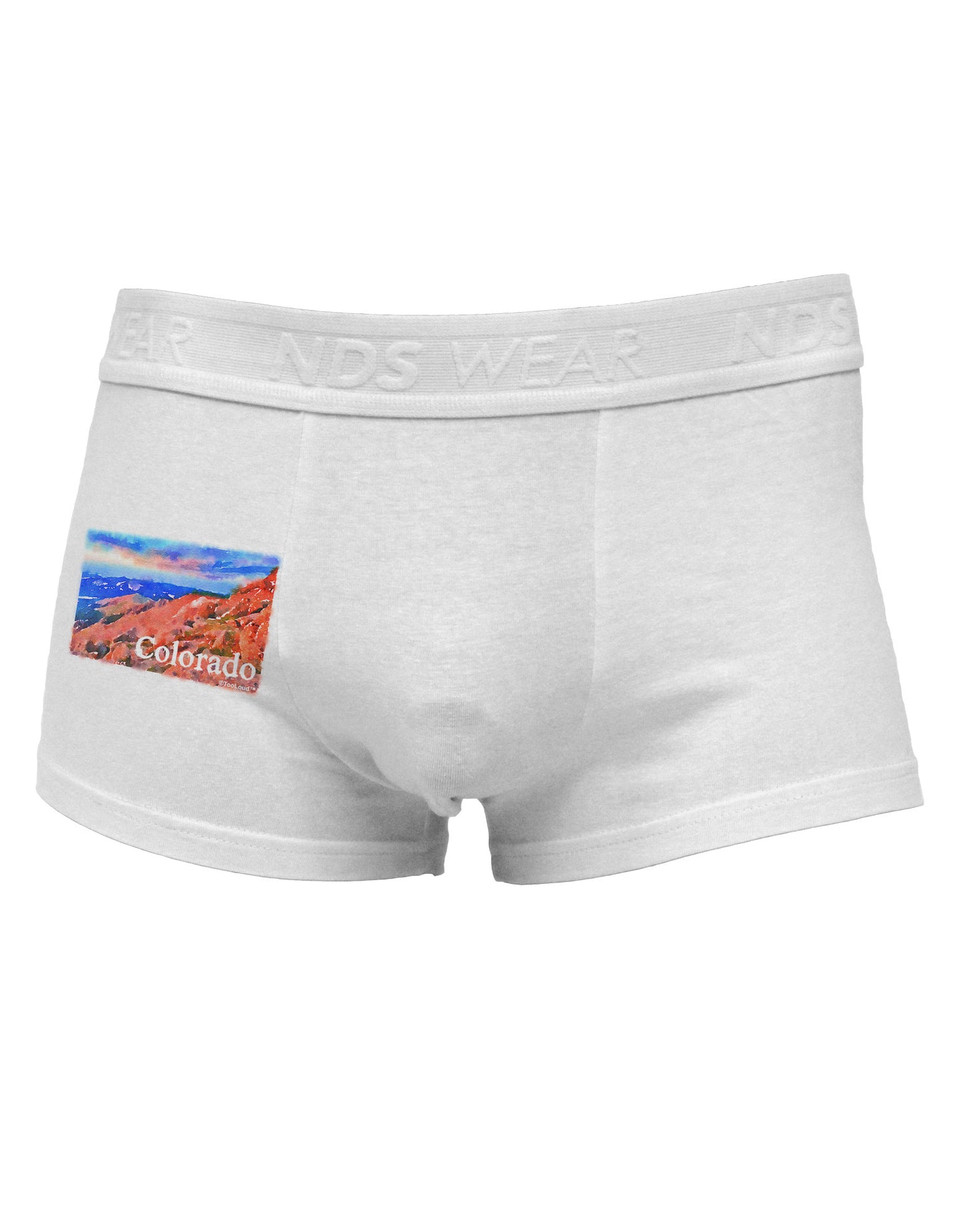 Colorado Mtn Sunset Soaked WaterColor Side Printed Mens Trunk Underwear-Mens Trunk Underwear-NDS Wear-White-Small-Davson Sales