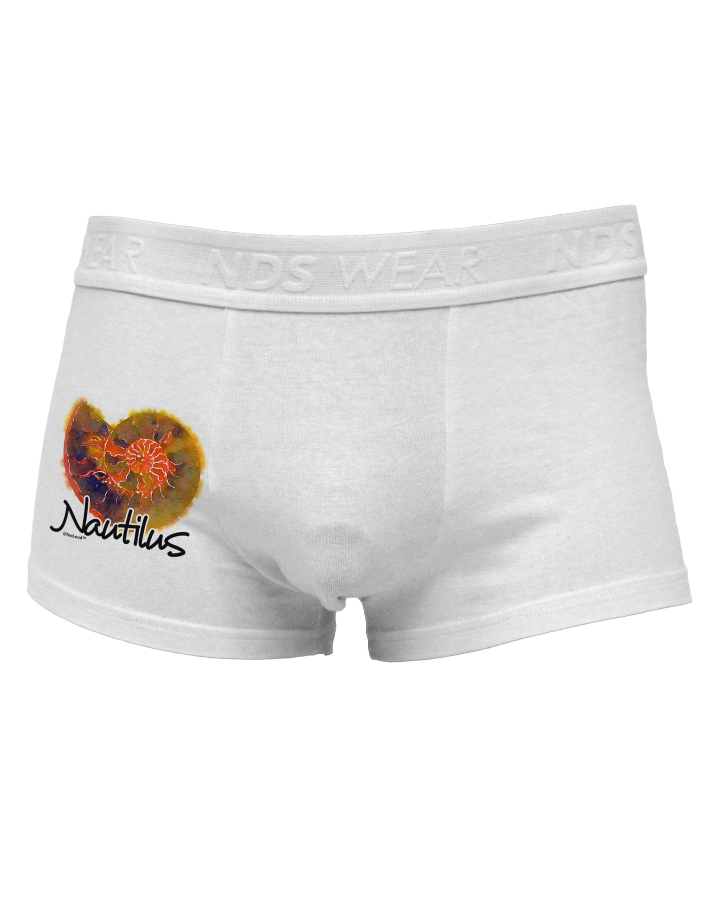Nautilus Fossil Watercolor Text Side Printed Mens Trunk Underwear-Mens Trunk Underwear-NDS Wear-White-Small-Davson Sales