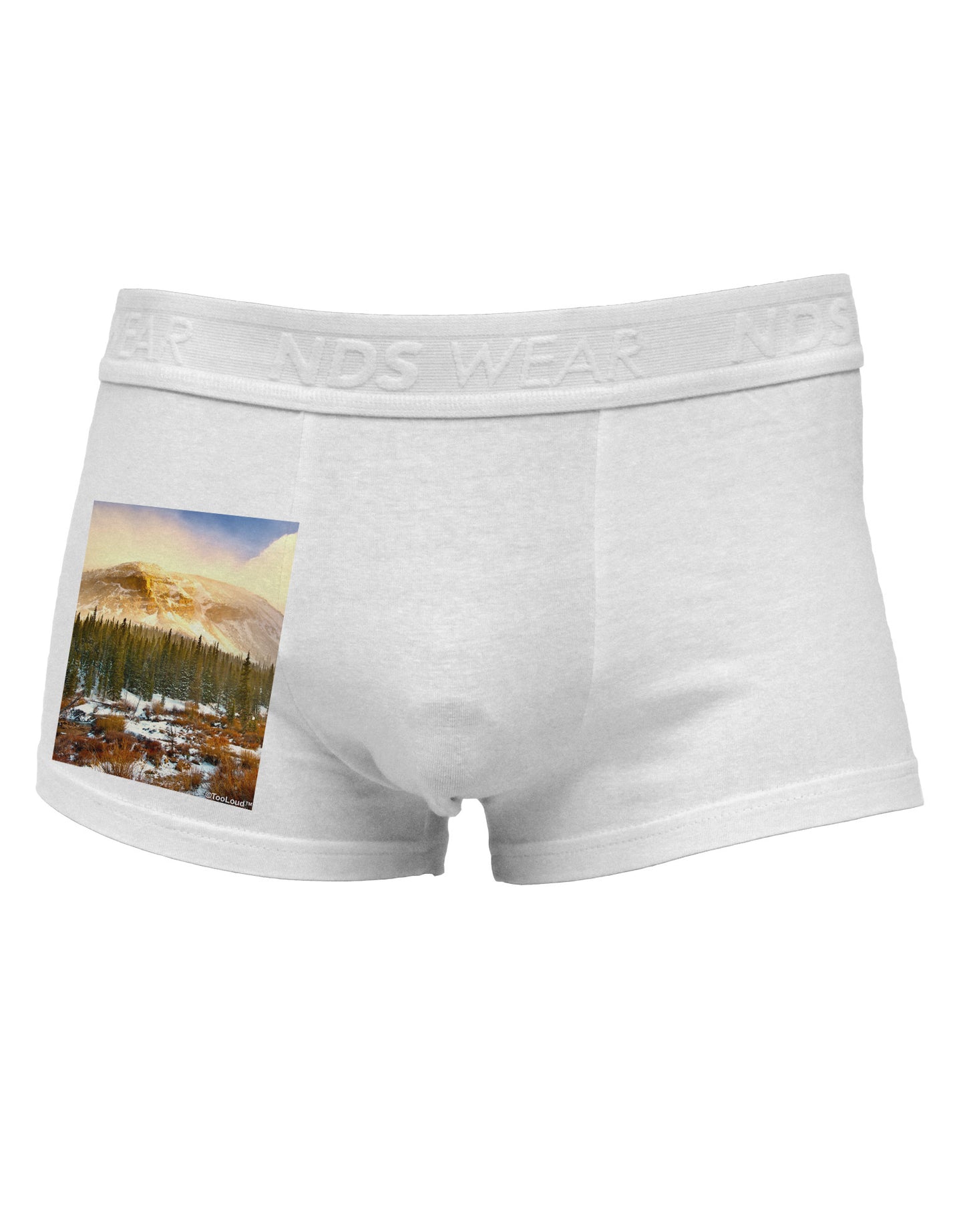Nature Photography - Mountain Glow Side Printed Mens Trunk Underwear by NDS Wear-Mens Trunk Underwear-NDS Wear-White-Small-Davson Sales