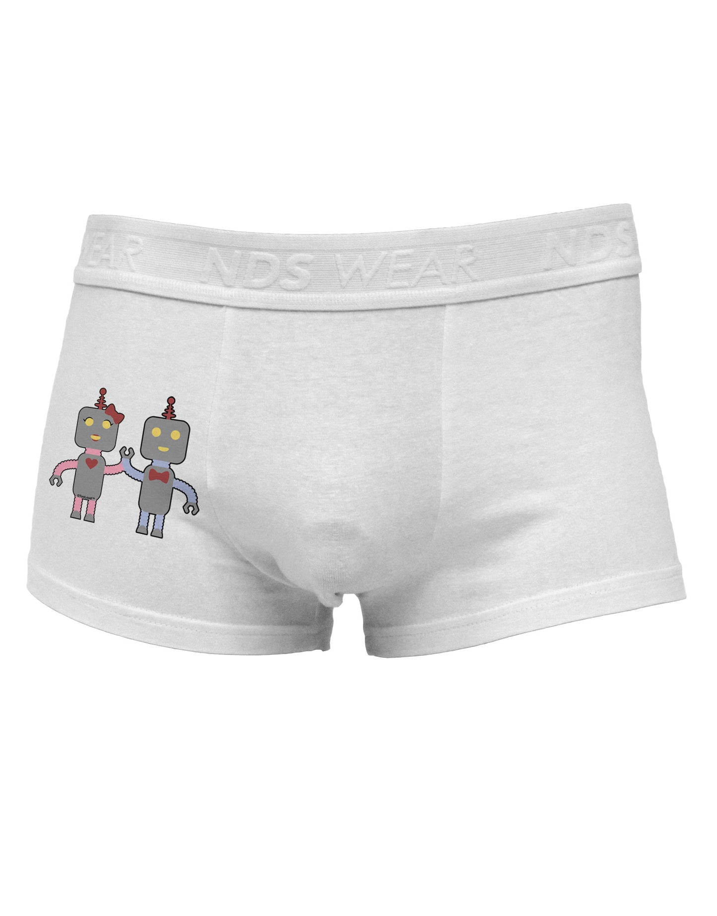 Cute Robot Love Side Printed Mens Trunk Underwear-Mens Trunk Underwear-NDS Wear-White-Small-Davson Sales
