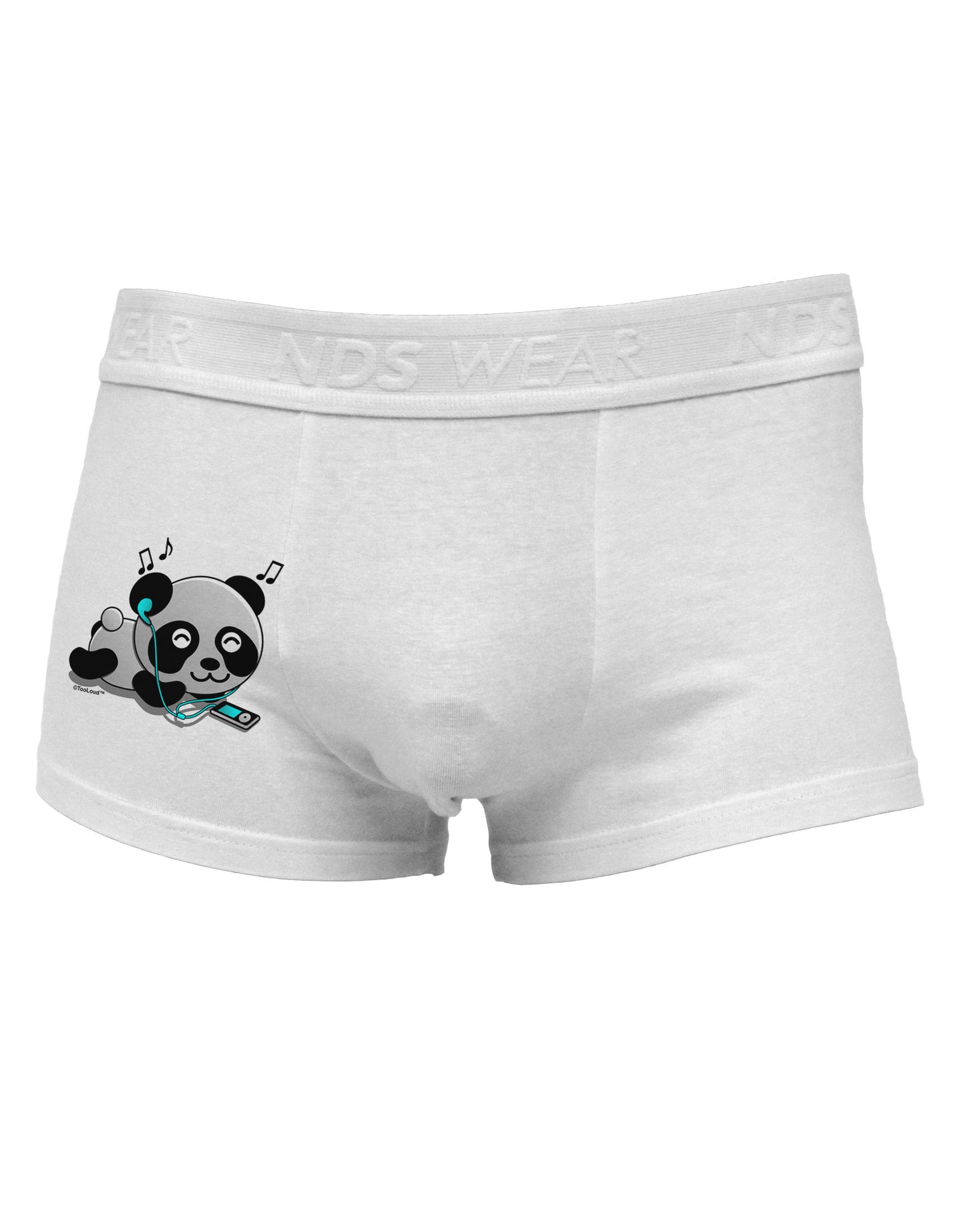 Cute Panda With Ear Buds Side Printed Mens Trunk Underwear-Mens Trunk Underwear-NDS Wear-White-Small-Davson Sales