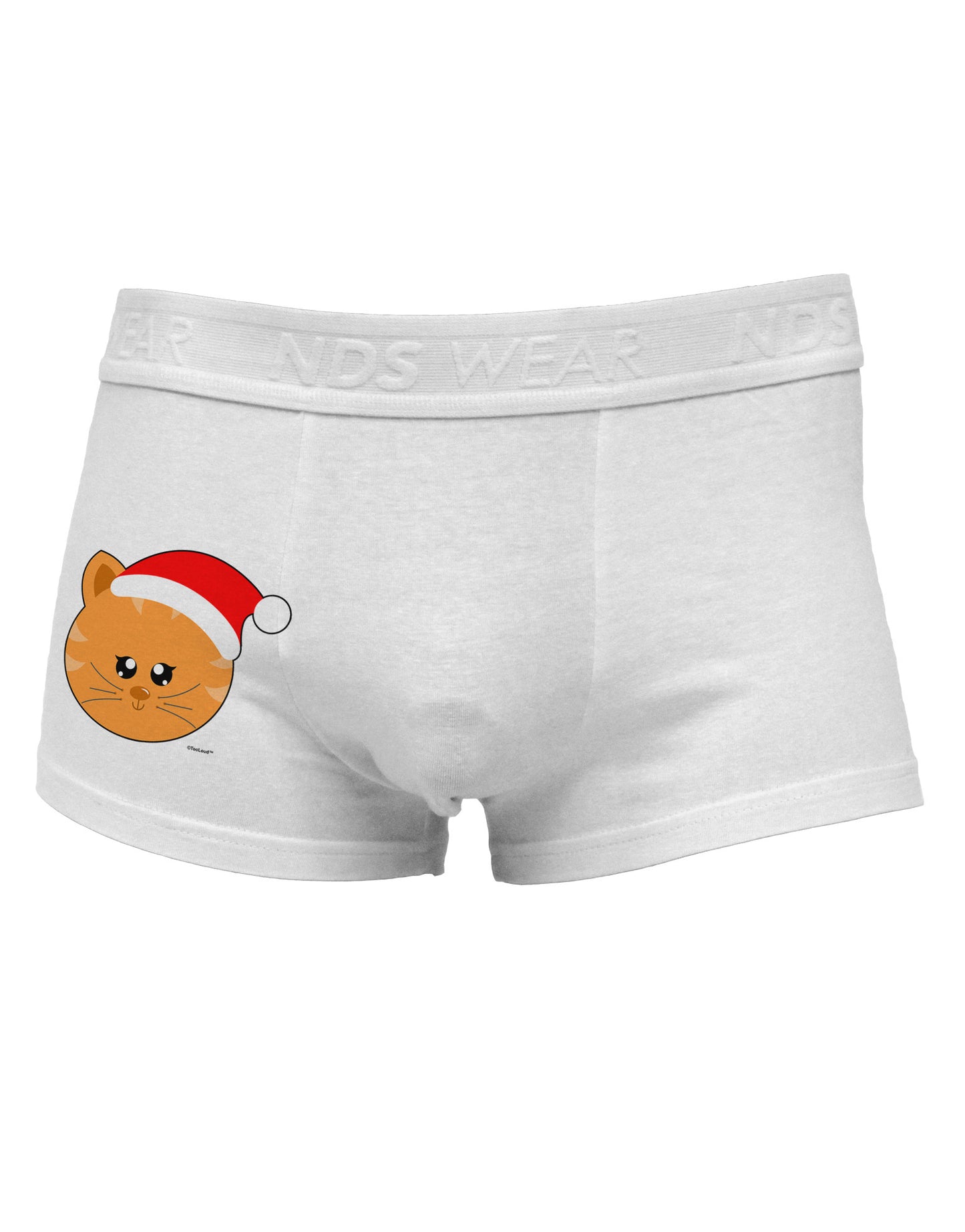 Cute Christmas Cat Santa Hat Side Printed Mens Trunk Underwear-Mens Trunk Underwear-NDS Wear-White-Small-Davson Sales