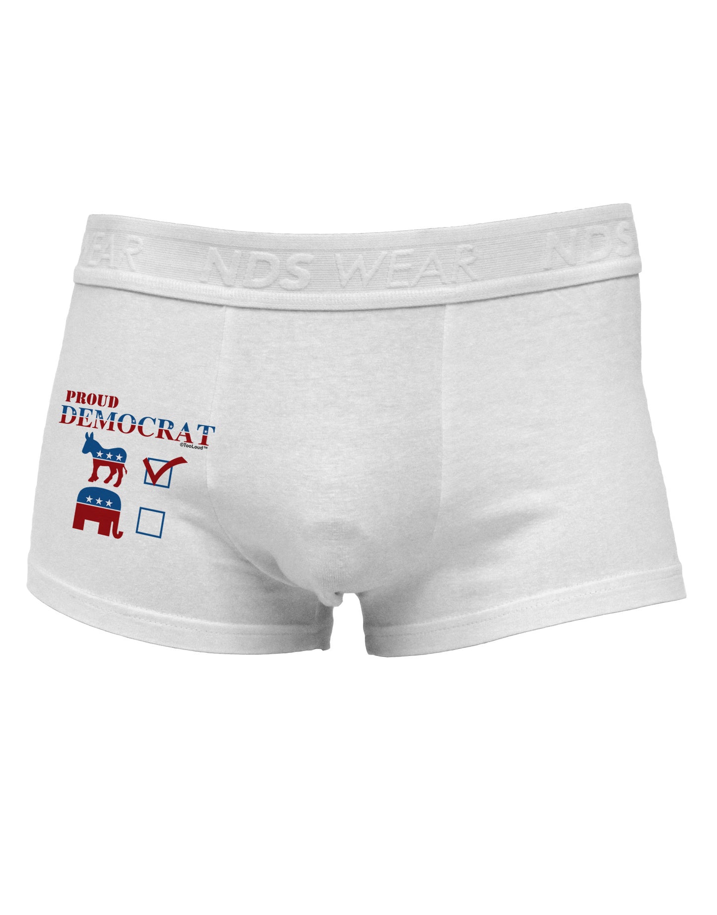 Proud Democrat Checkmark Side Printed Mens Trunk Underwear-Mens Trunk Underwear-NDS Wear-White-Small-Davson Sales