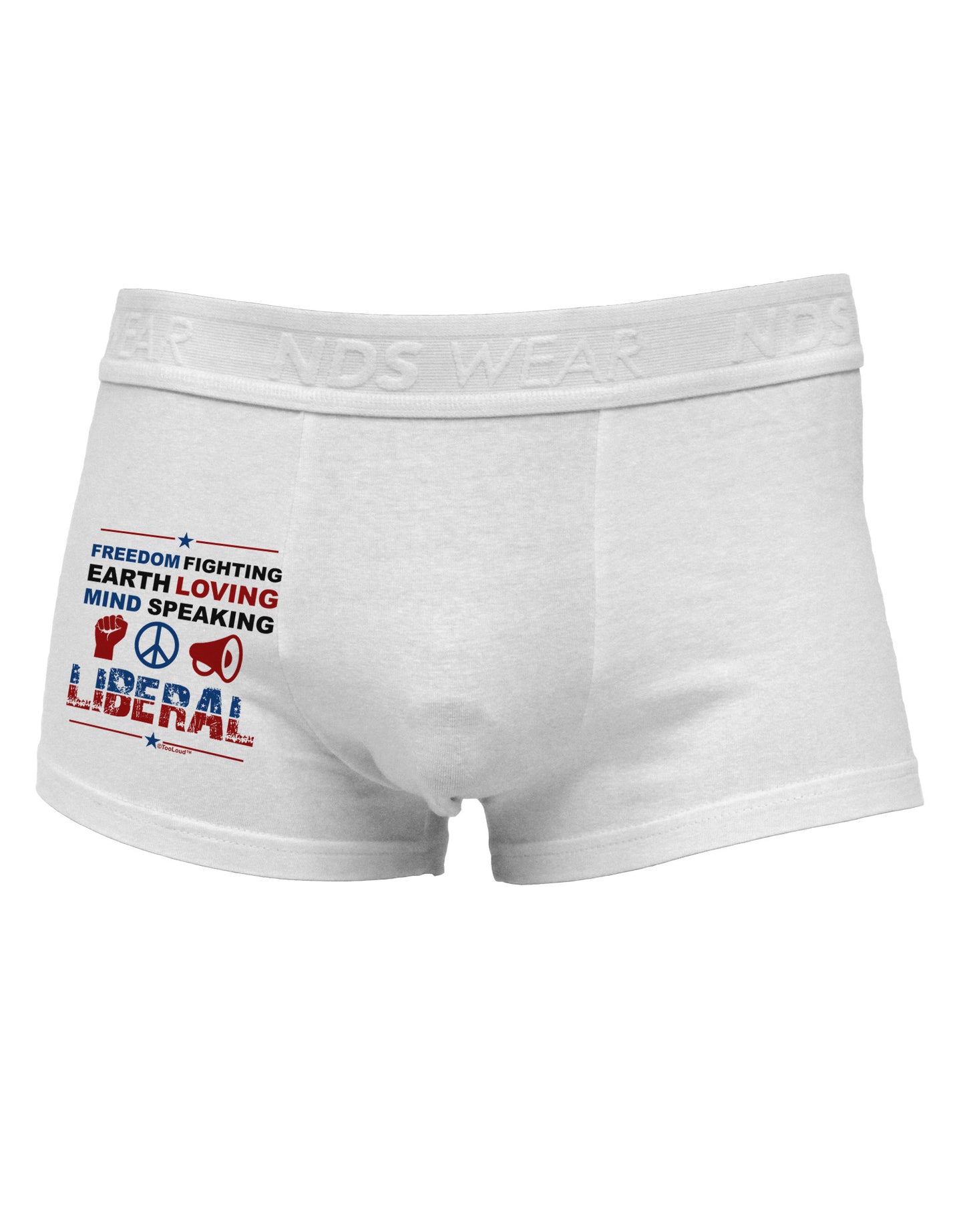 Freedom Fighting Liberal Side Printed Mens Trunk Underwear-Mens Trunk Underwear-NDS Wear-White-Small-Davson Sales