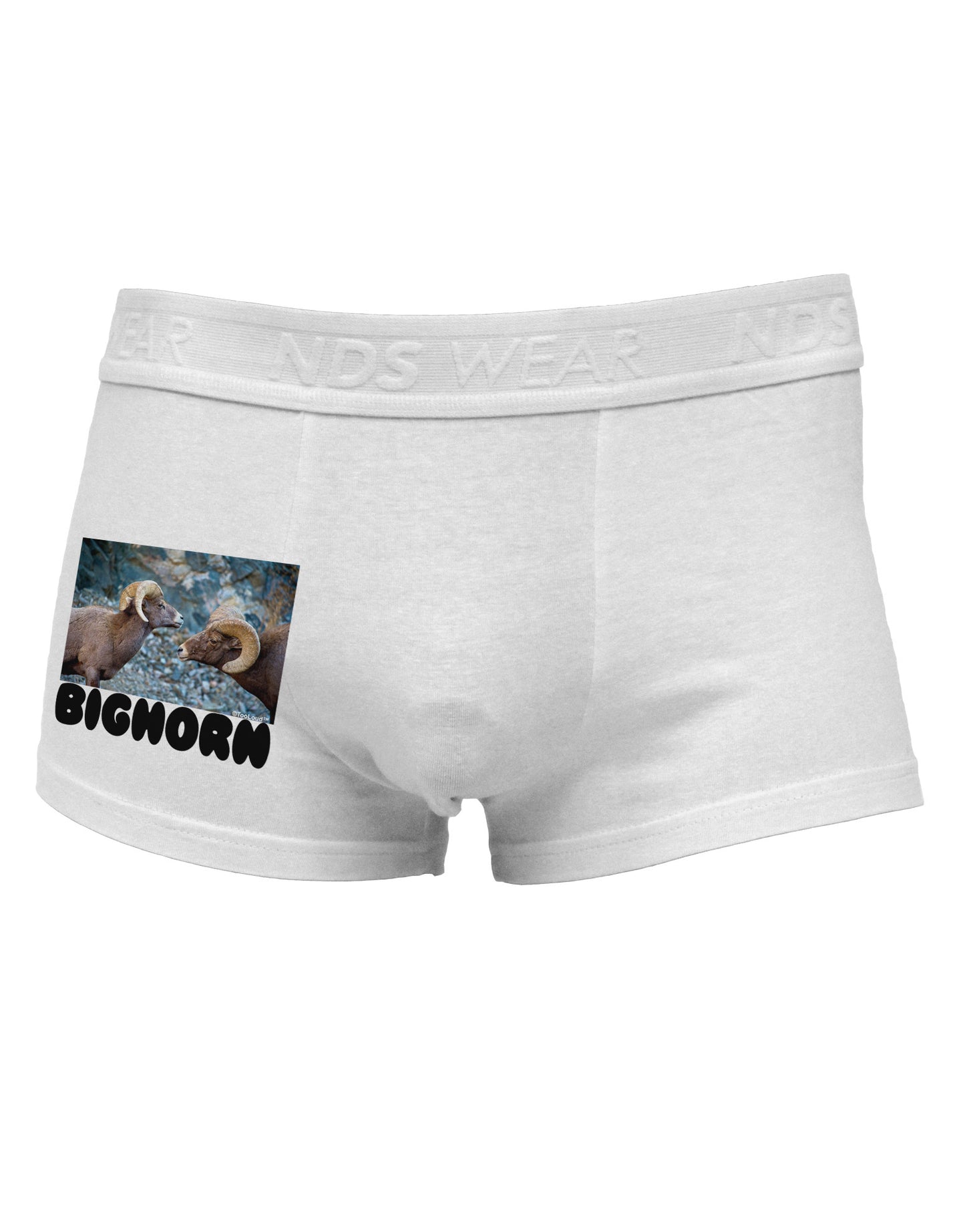 Two Bighorn Rams Text Side Printed Mens Trunk Underwear-Mens Trunk Underwear-NDS Wear-White-Small-Davson Sales
