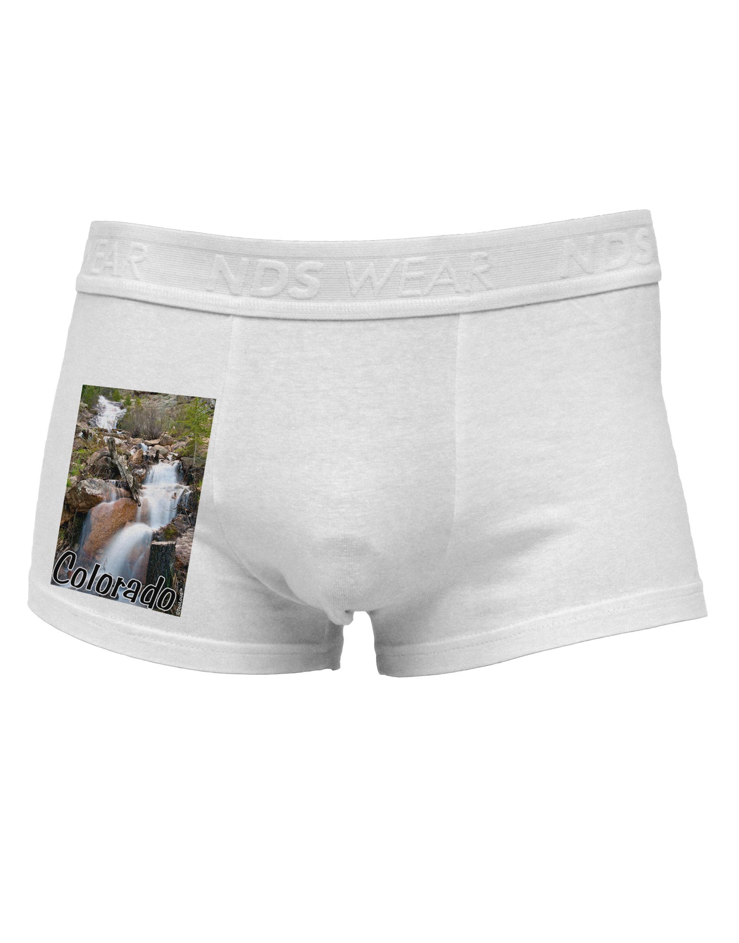 Colorado Waterfall Scene Text Side Printed Mens Trunk Underwear-Mens Trunk Underwear-NDS Wear-White-Small-Davson Sales