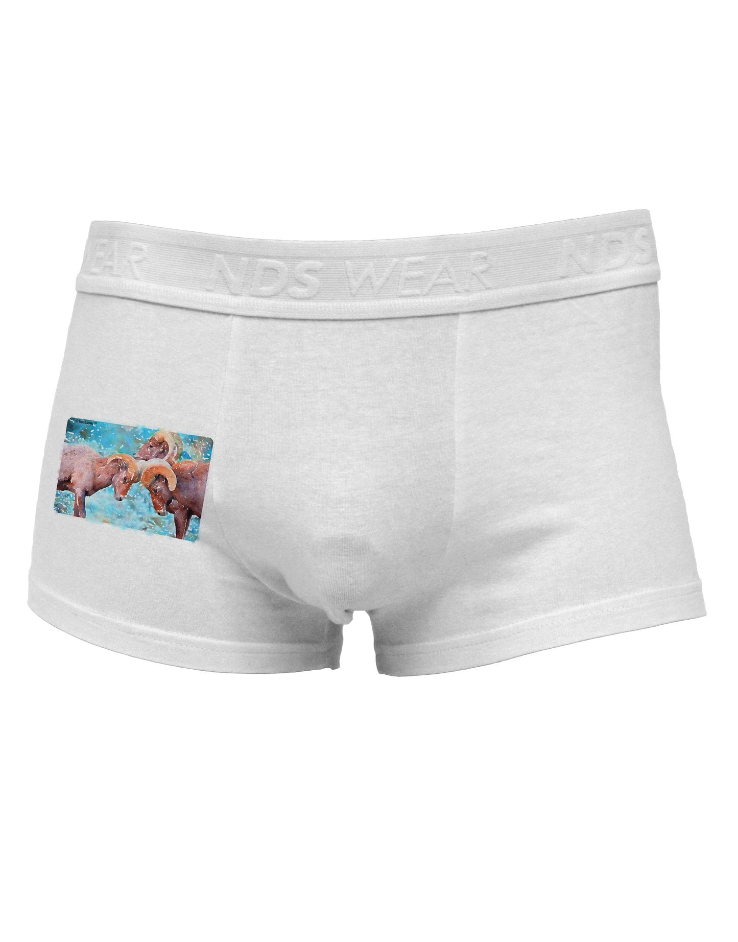 CO Bighorn Head Butt Watercolor Side Printed Mens Trunk Underwear-Mens Trunk Underwear-NDS Wear-White-Small-Davson Sales