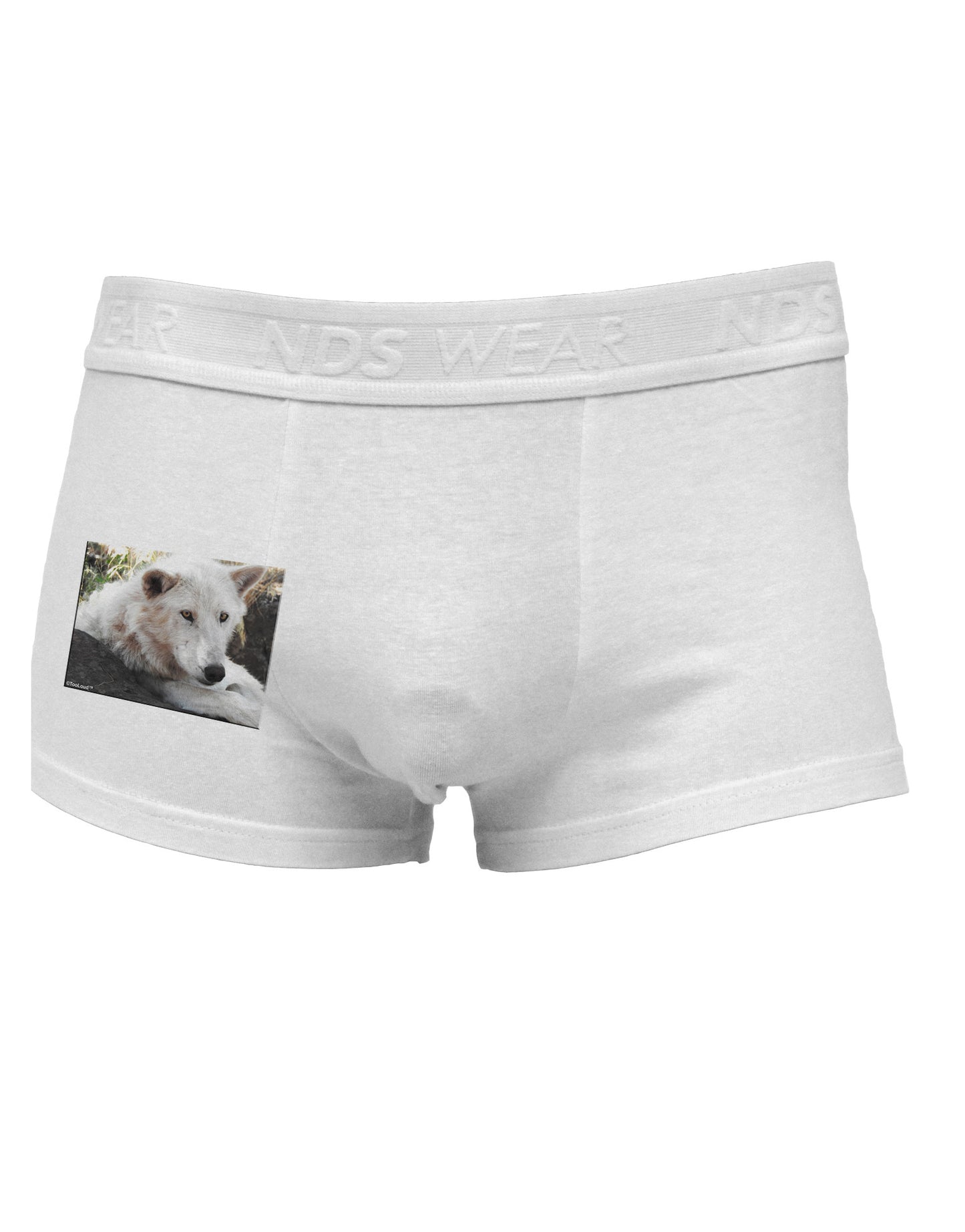 Laying White Wolf Side Printed Mens Trunk Underwear-Mens Trunk Underwear-NDS Wear-White-Small-Davson Sales