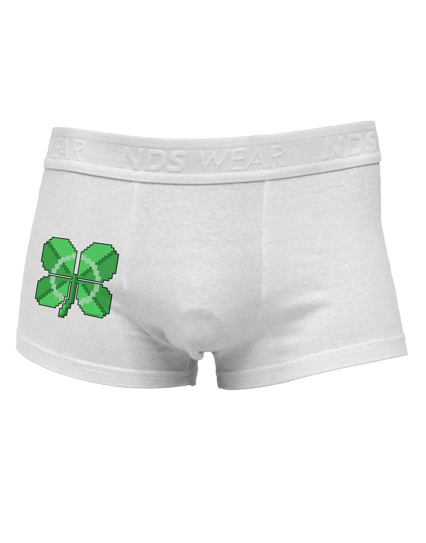 Pixel Four Leaf Clover Side Printed Mens Trunk Underwear-Mens Trunk Underwear-NDS Wear-White-Small-Davson Sales