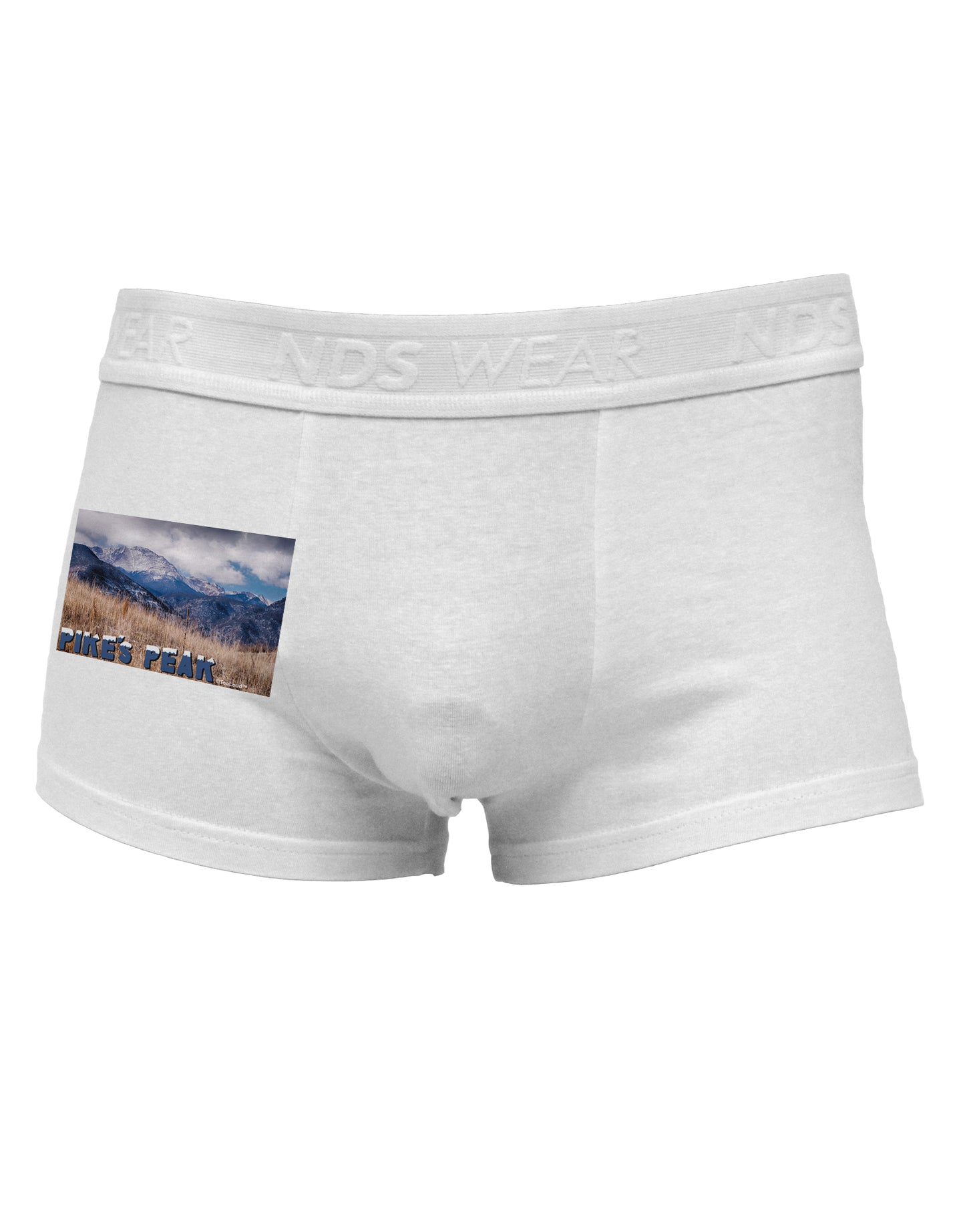 Pikes Peak CO Mountains Text Side Printed Mens Trunk Underwear by TooLoud-Mens Trunk Underwear-NDS Wear-White-Small-Davson Sales