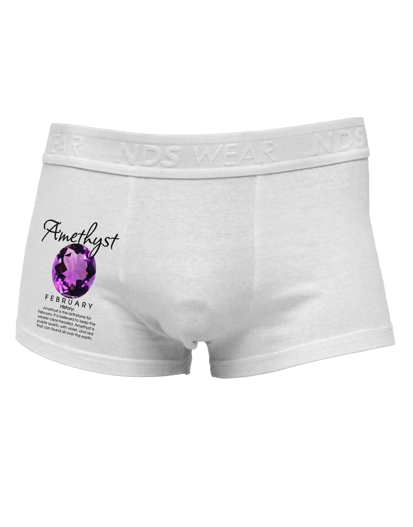 Birthstone Amethyst Side Printed Mens Trunk Underwear-Mens Trunk Underwear-NDS Wear-White-Small-Davson Sales