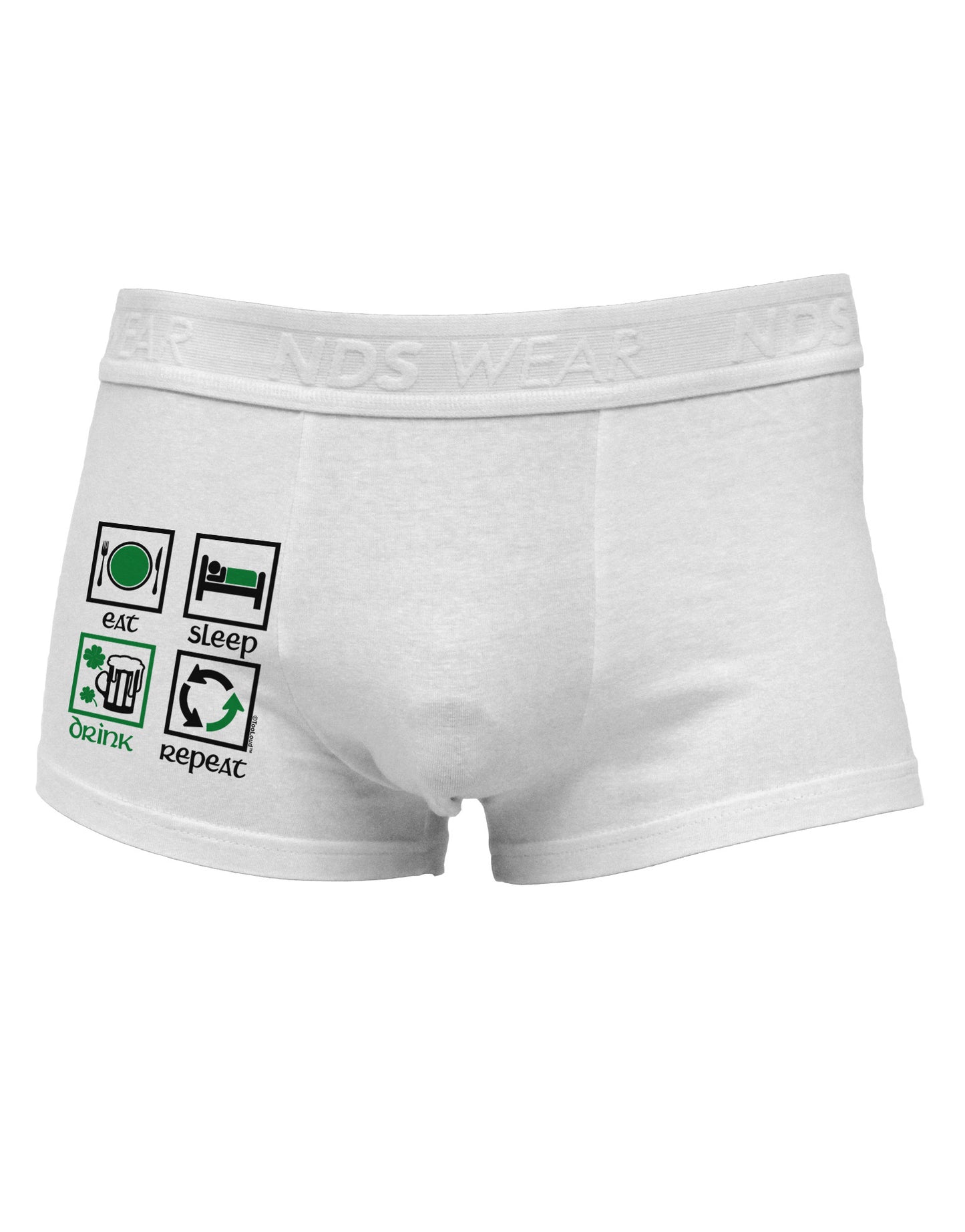 Eat Sleep Drink Green Beer Repeat Side Printed Mens Trunk Underwear-Mens Trunk Underwear-NDS Wear-White-Small-Davson Sales