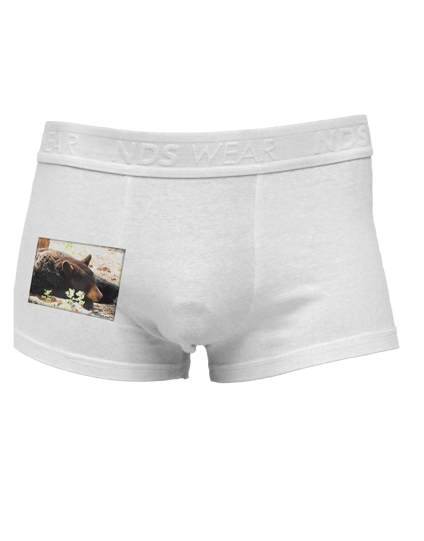 Laying Black Bear Side Printed Mens Trunk Underwear-Mens Trunk Underwear-NDS Wear-White-Small-Davson Sales