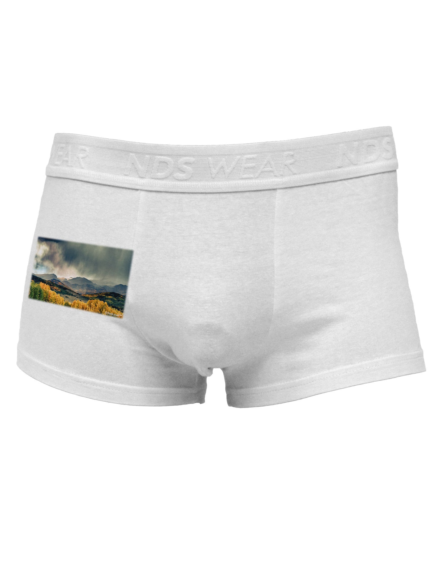 Colorado Mountain Scene Photo Side Printed Mens Trunk Underwear-Mens Trunk Underwear-NDS Wear-White-Small-Davson Sales