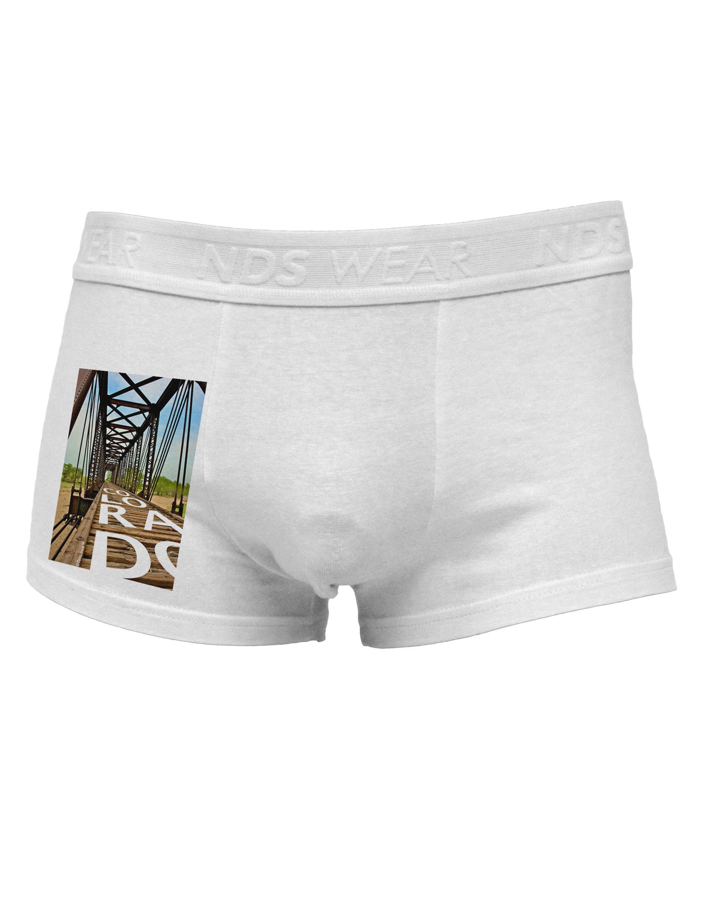 Colorado Bridge Text Side Printed Mens Trunk Underwear-Mens Trunk Underwear-NDS Wear-White-Small-Davson Sales